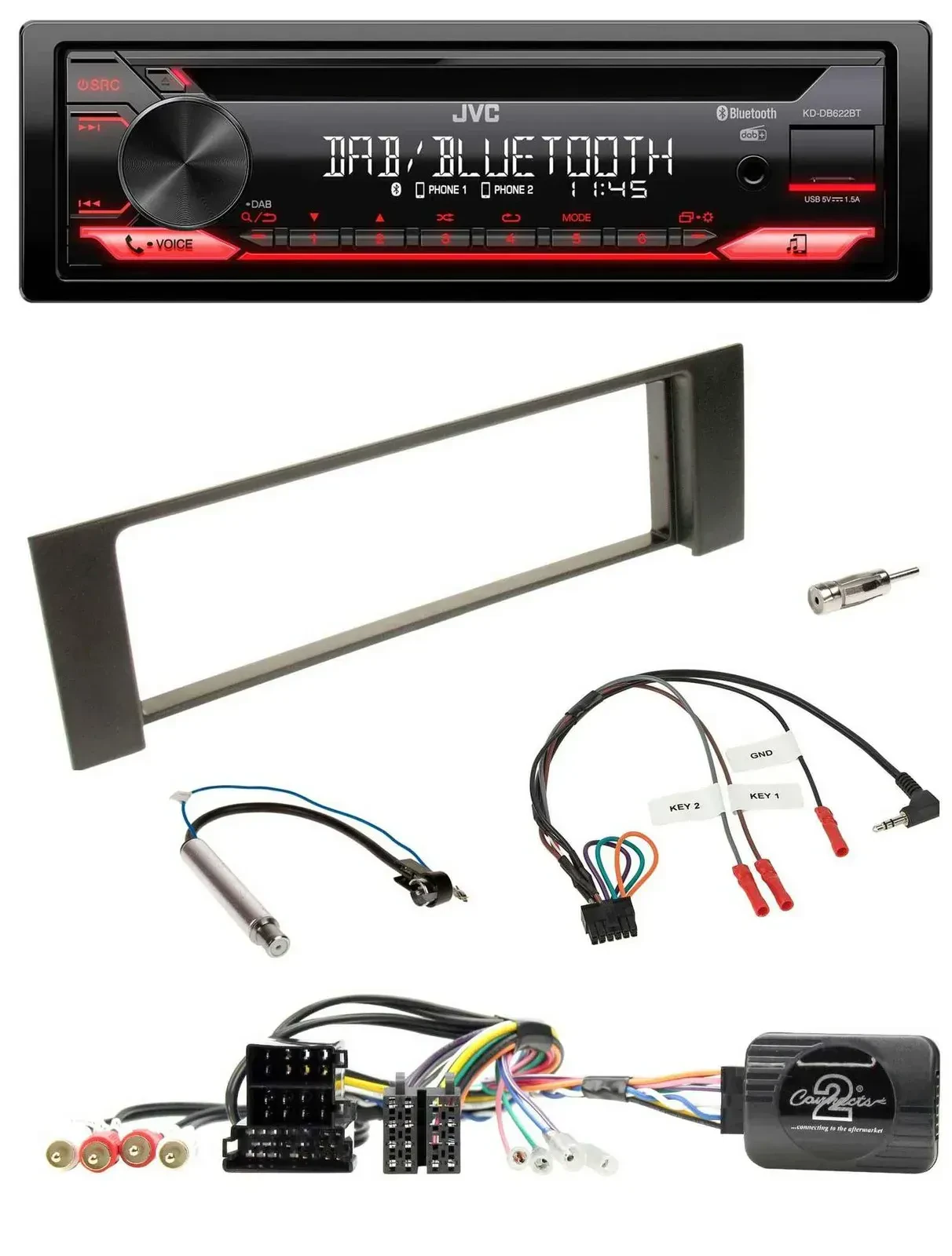 Автомагнитола JVC CD, DAB, USB, Bluetooth для Audi A4 (2000–2004), CAN-Bus, ISO