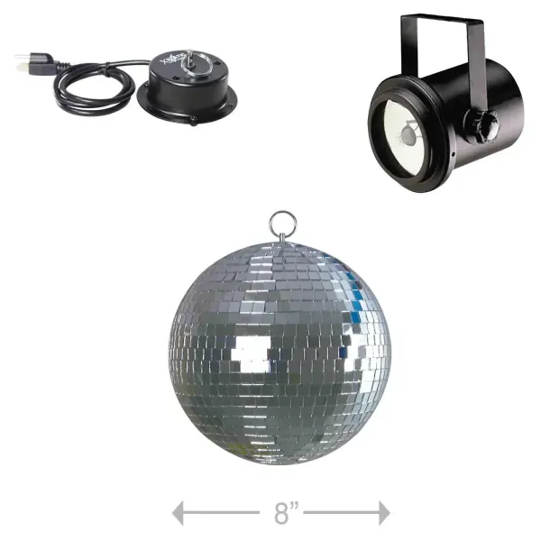 ProX MB-8 8" Club Party Glass Mirror Disco Ball w Mounting Motor & Pinspot Light