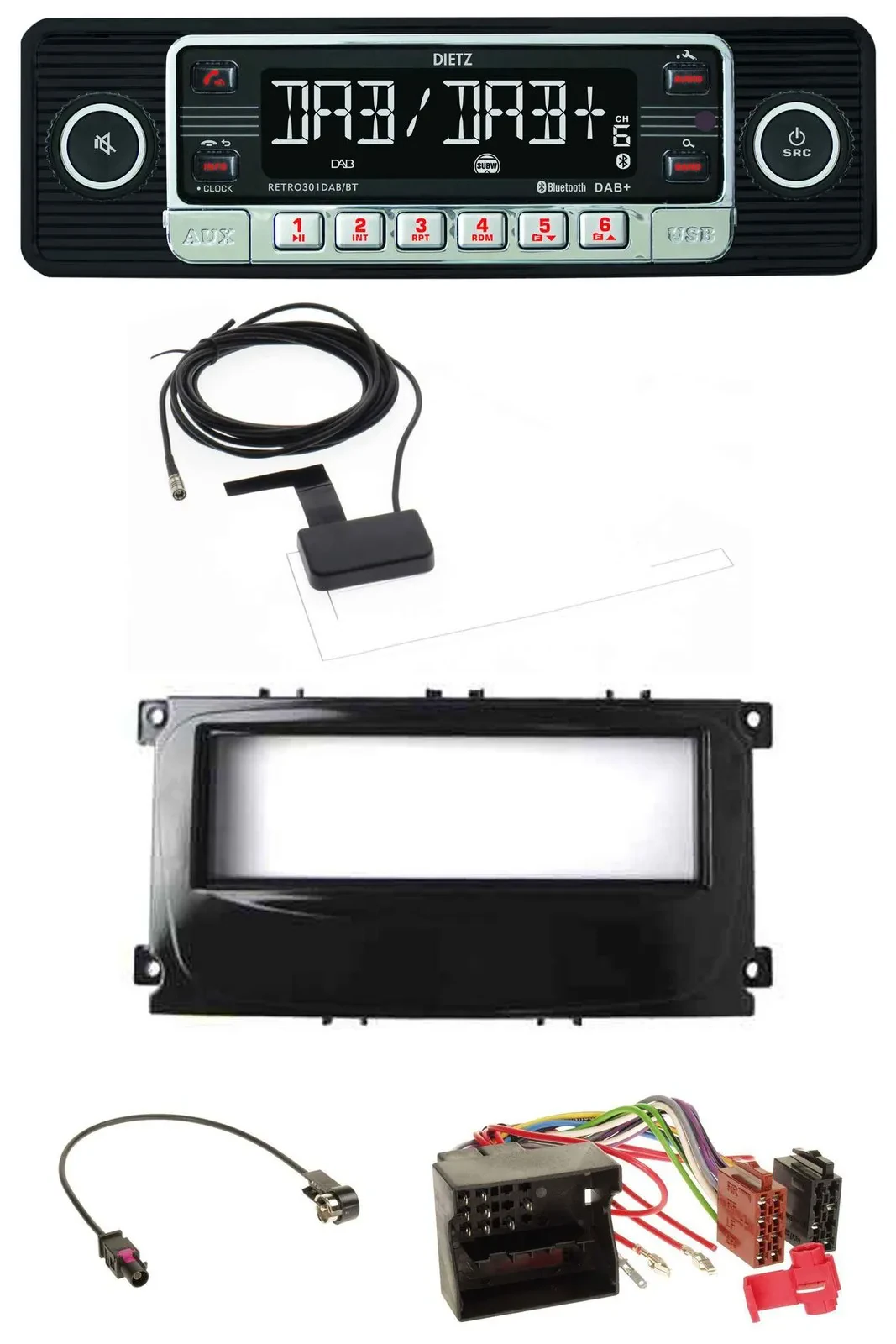 Автомагнитола для Ford C-Max/Galaxy/Focus (с 2007) Dietz DAB, Bluetooth, USB, MP3, глянцевое исполнение