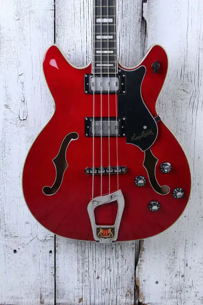 Hagstrom Viking Bass Semi Hollow Body 4 String Electric Bass Guitar Wild Cherry