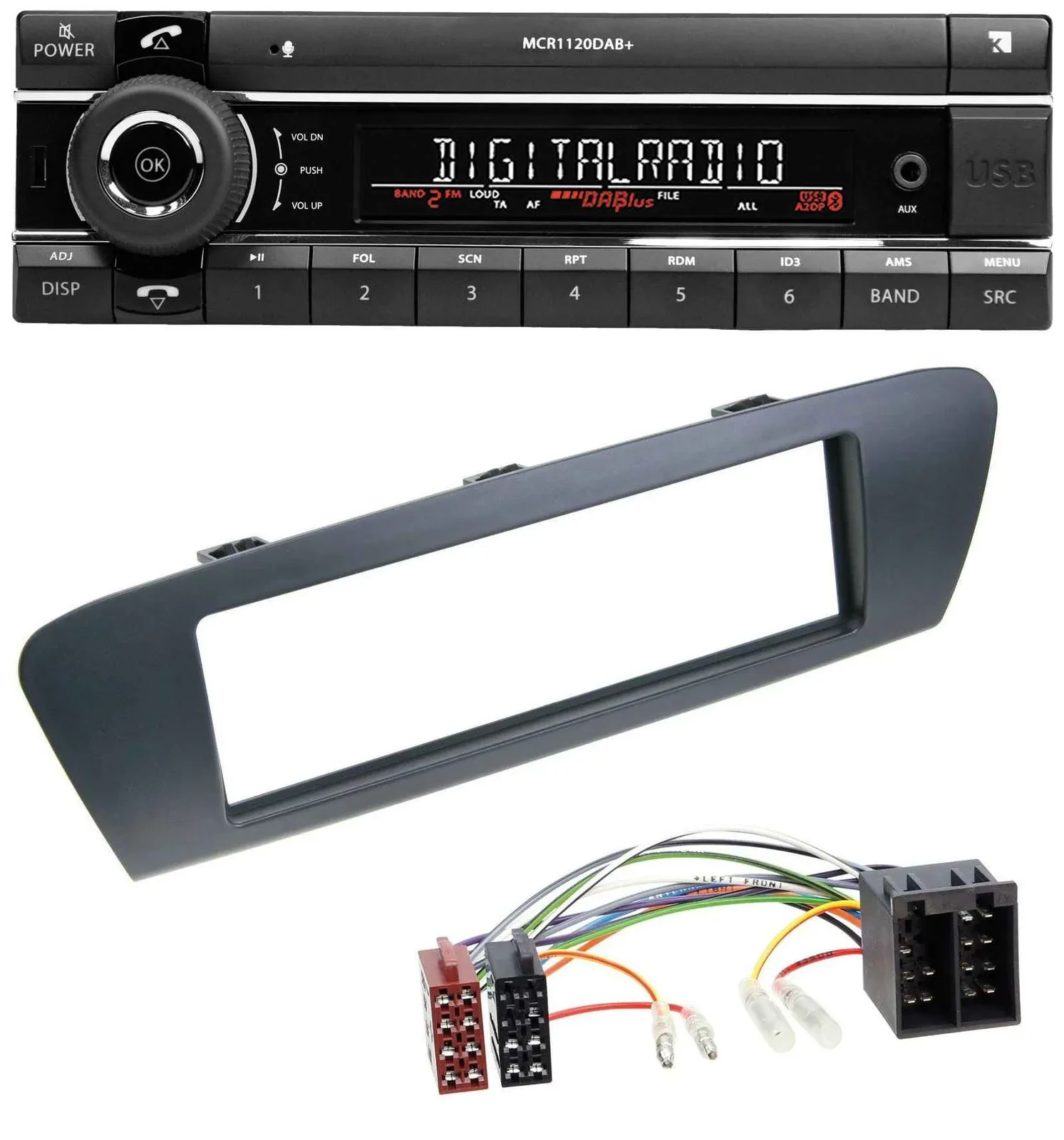 Автомагнитола для Renault Scenic (с 2009) Kienzle Bluetooth MP3 USB DAB, серый