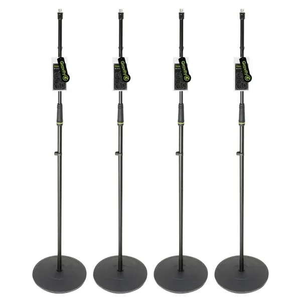 Gravity GMS23 Sturdy Durable Microphone Stand w Round Base in Black 4-Pack