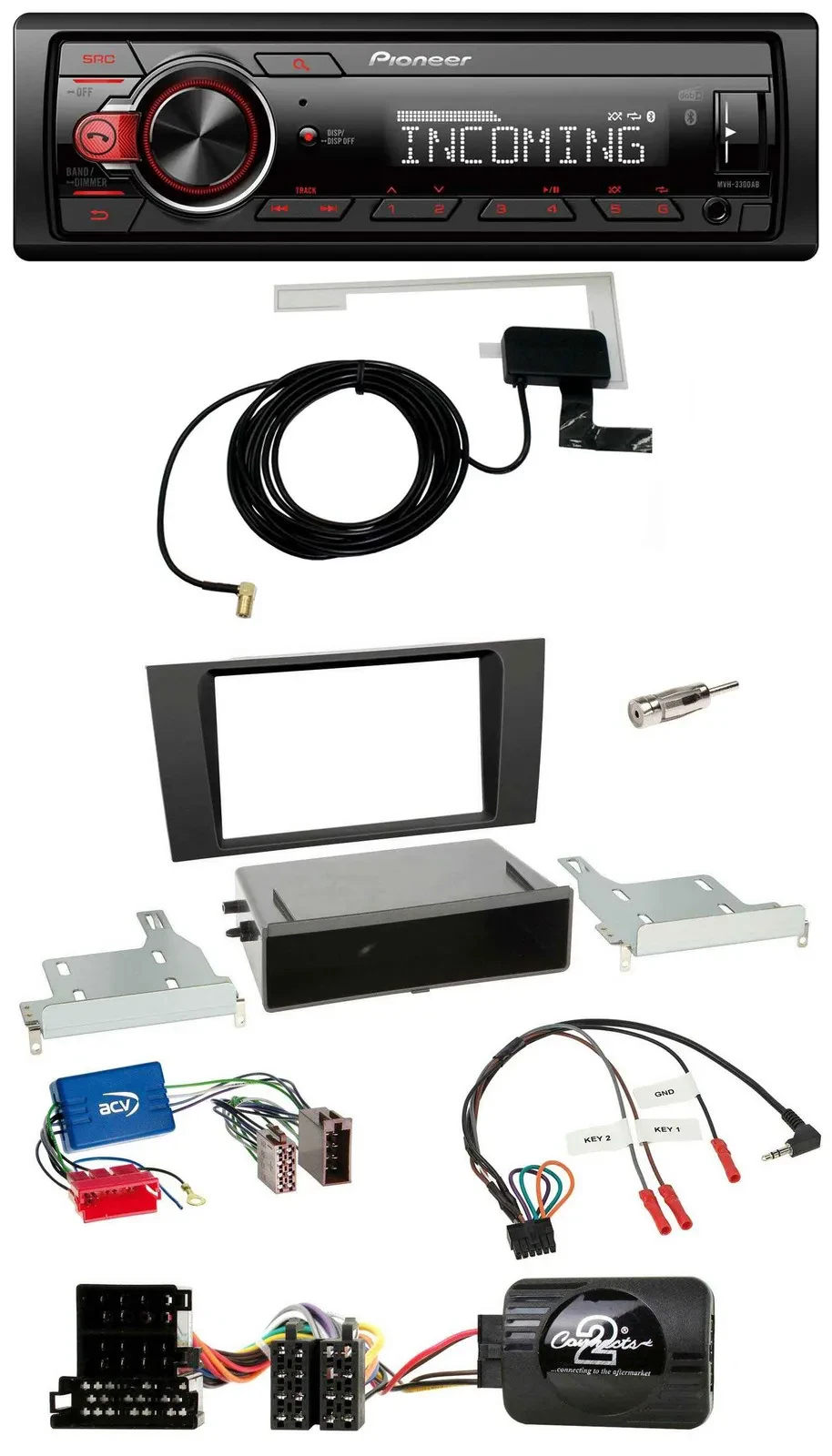 Pioneer USB Lenkrad DAB Bluetooth Autoradio für Audi A4 B5 1999-2001 Aktivsystem