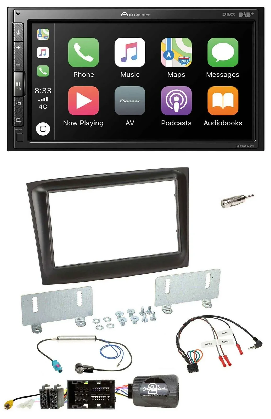 Автомагнитола для Fiat Doblo (с 2015) Pioneer 2-DIN, DAB, Bluetooth, USB, чёрная