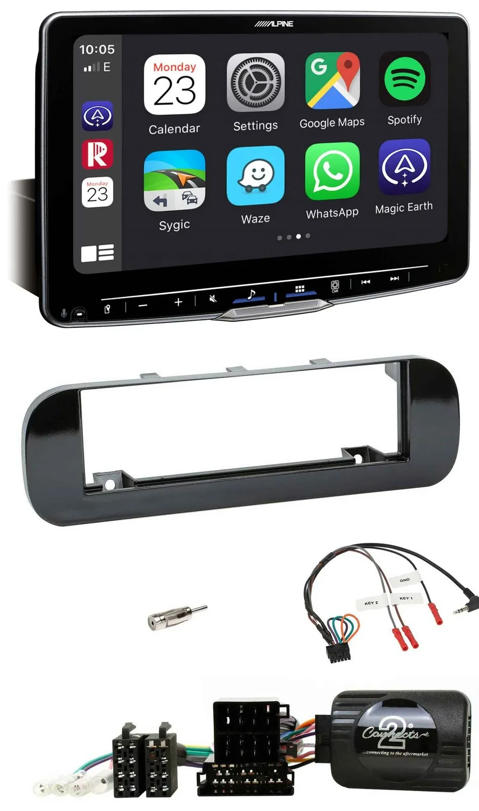 Автомагнитола Alpine Bluetooth USB DAB для Fiat Panda 2012–2020, черный глянец