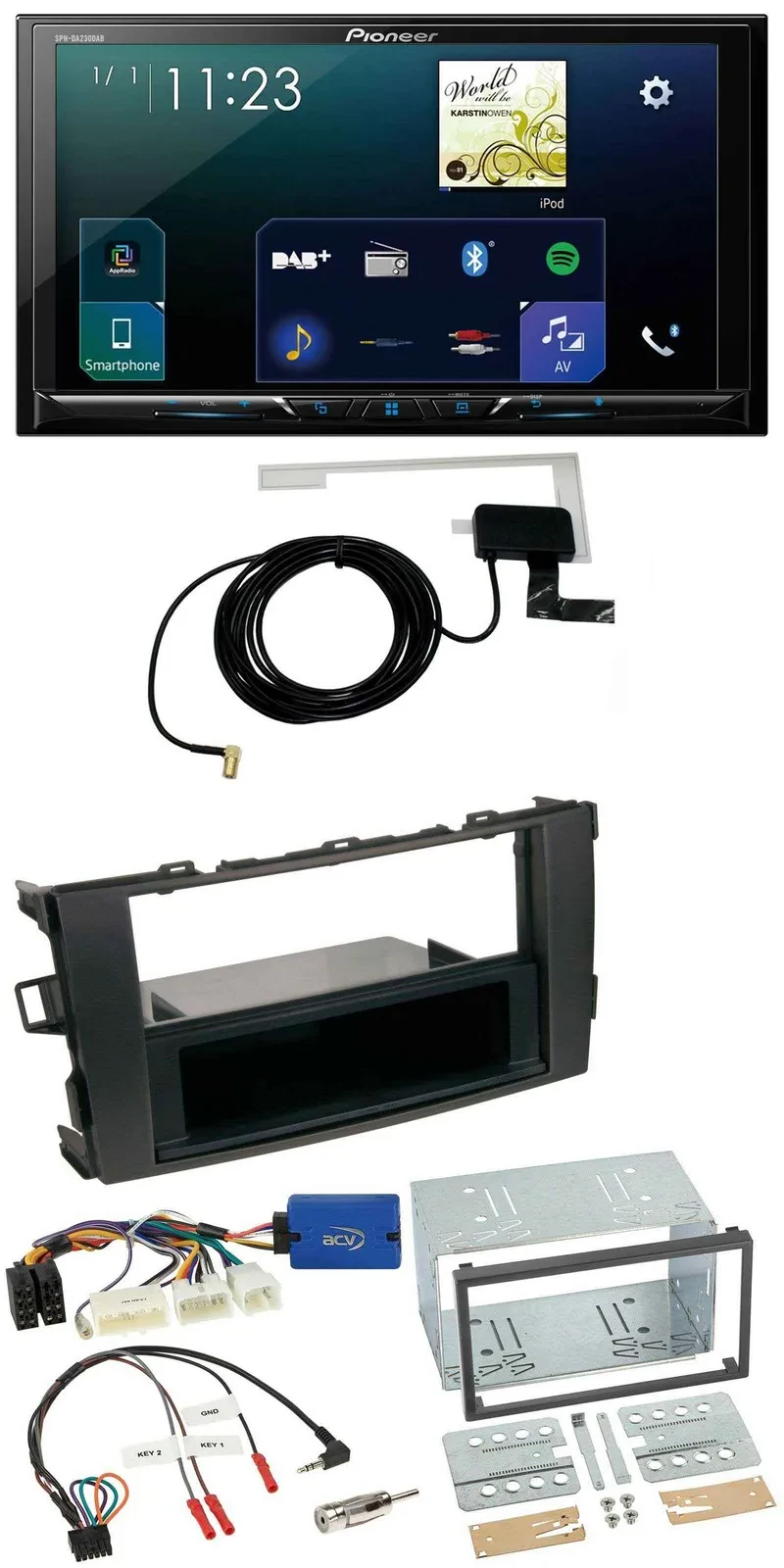 Автомагнитола Pioneer 2-DIN DAB, USB, Bluetooth, для Toyota Auris (2011–2012), черная, поддержка управления с руля