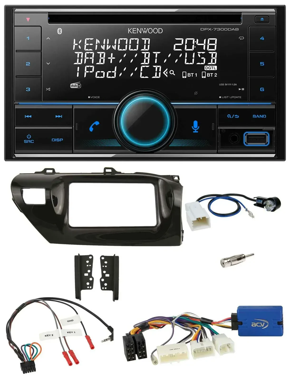 Автомагнитола Kenwood 2 DIN, CD, DAB, USB, Bluetooth для Toyota Hilux 2015–2020