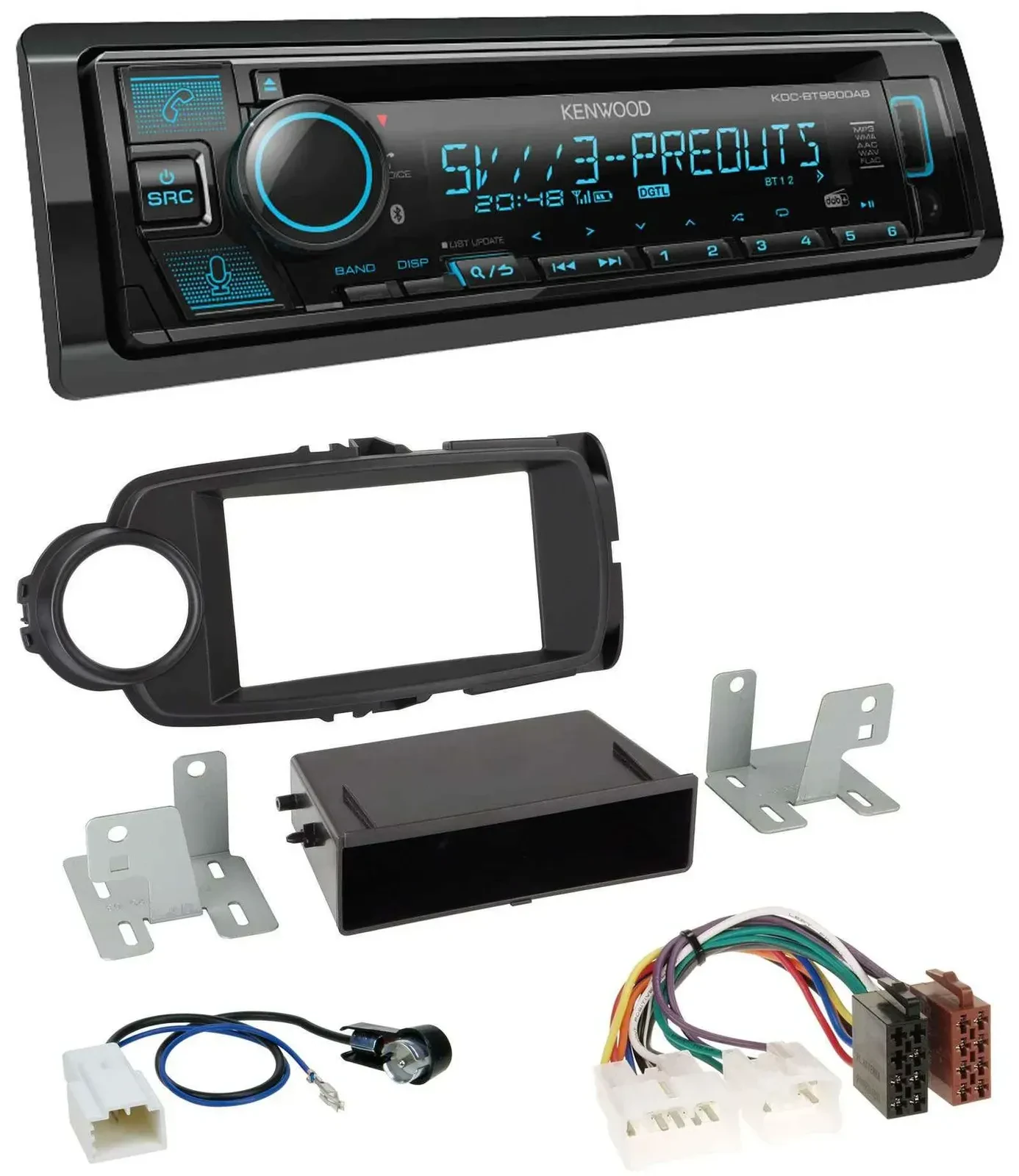 Автомагнитола Kenwood для Toyota Yaris (2011–2014), Bluetooth, USB, CD, MP3, DAB, черная