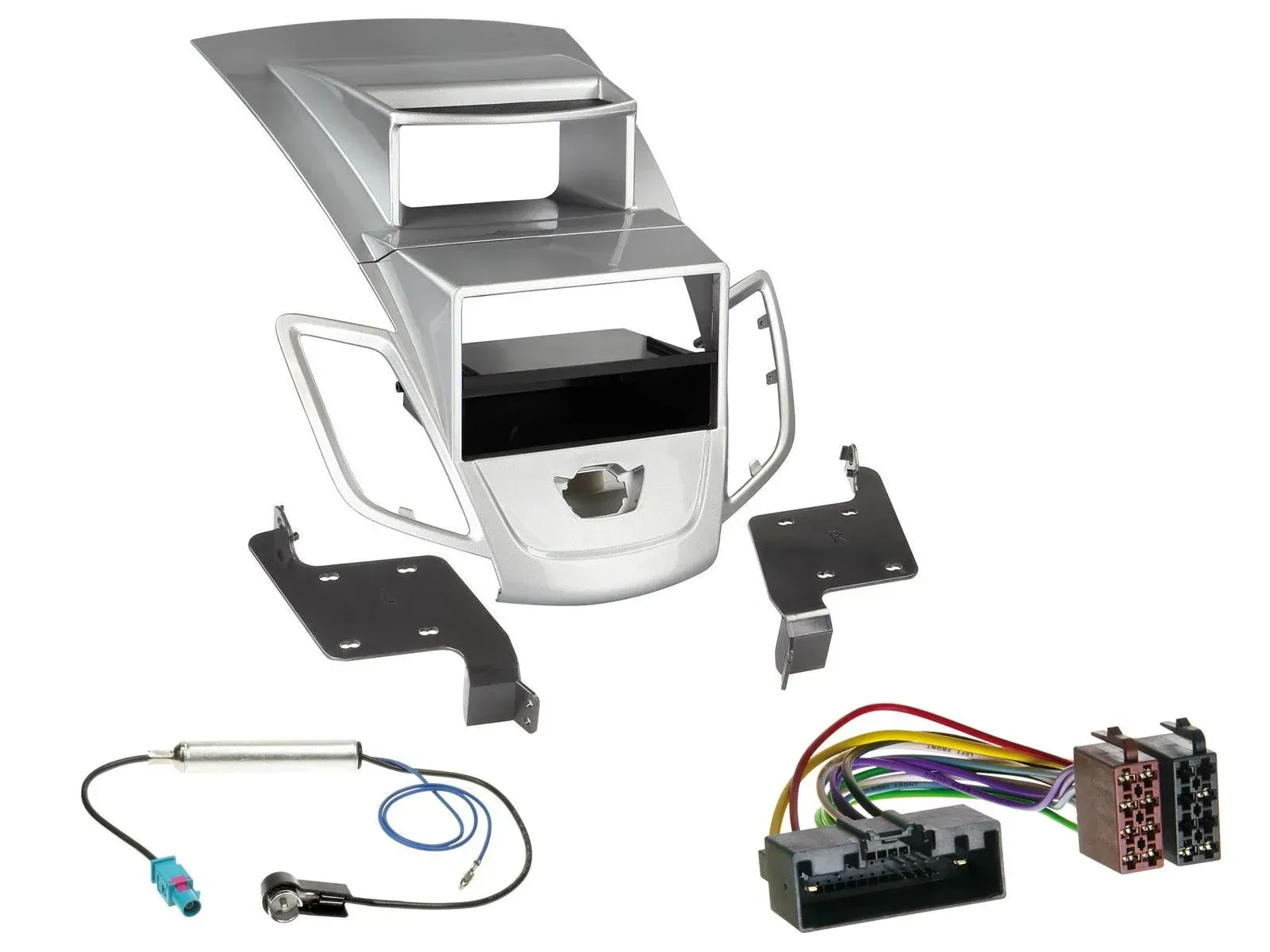 Einbauset DIN Autoradio für Ford Fiesta Display 10-17 silber