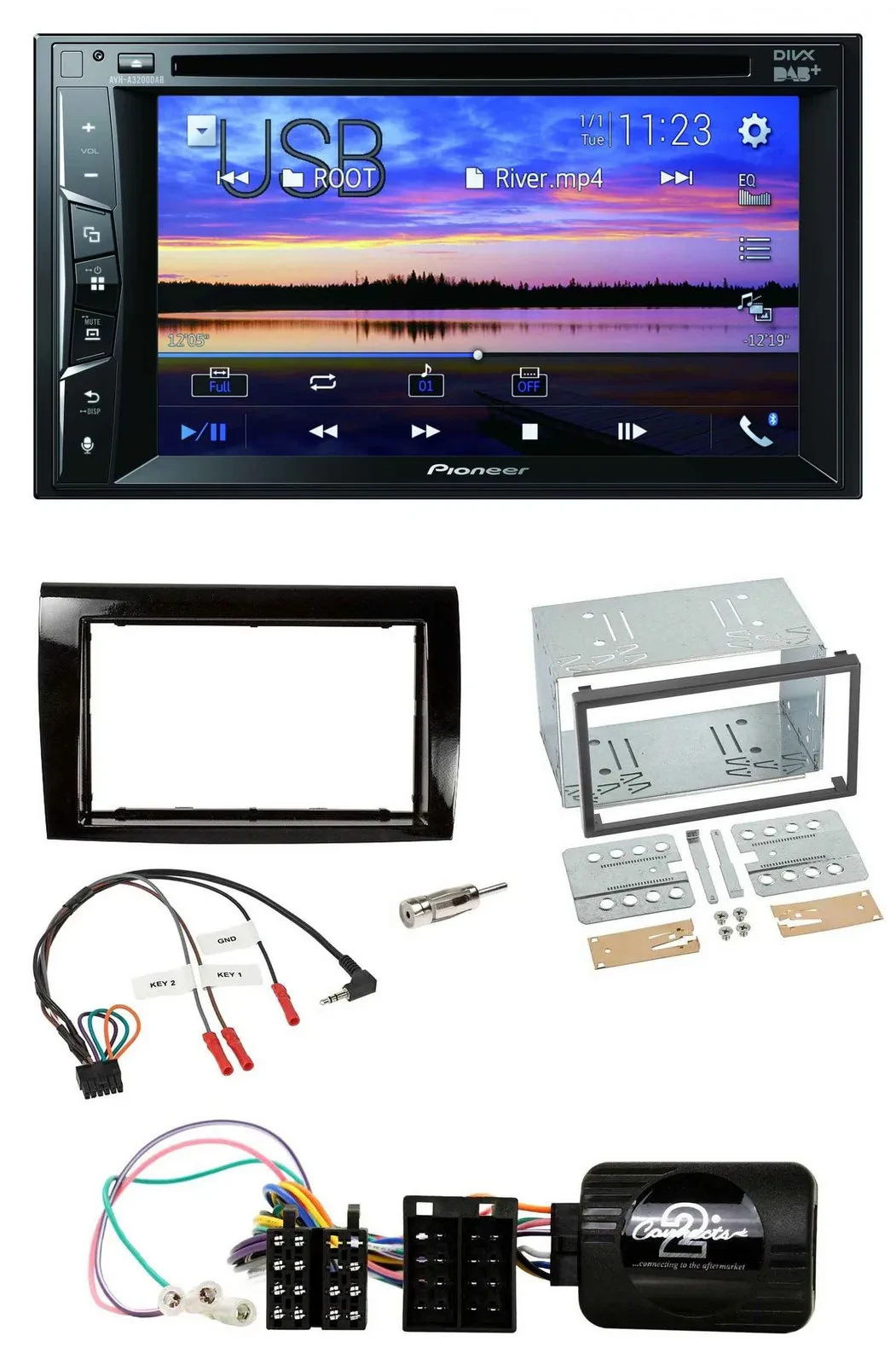 Автомагнитола для Fiat Bravo 2007–2014 Pioneer 2DIN, Bluetooth, USB, DVD, DAB