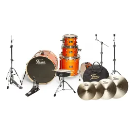 Fame Rock Set 22" BassDrum Birch High Gloss Orange Satin Amber Drum Kit Hardware