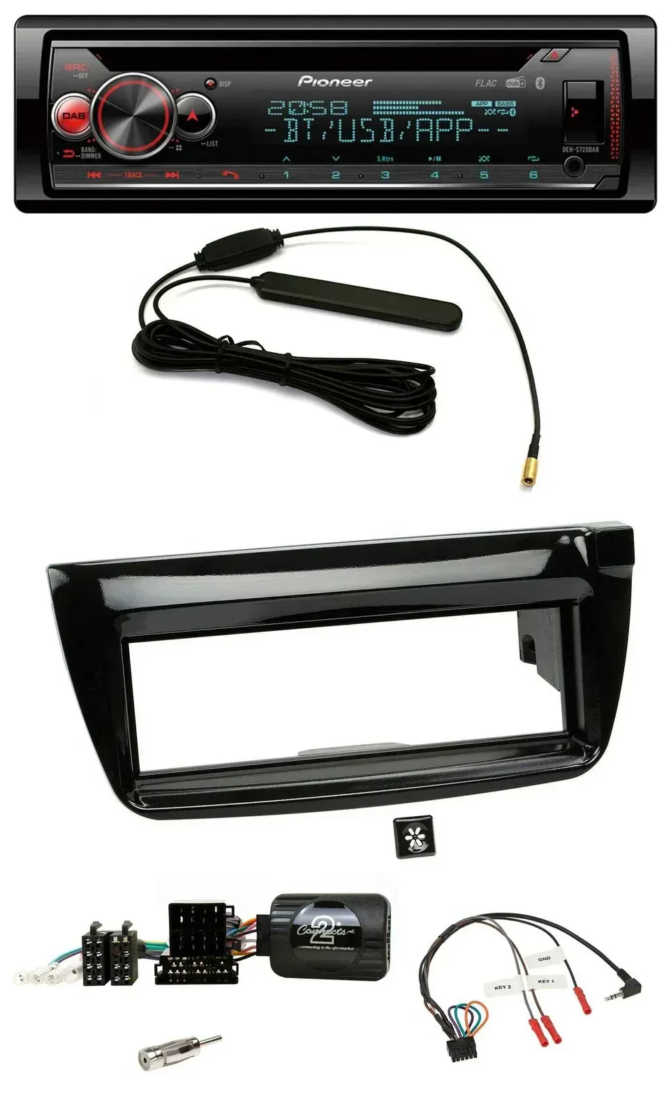 Автомагнитола Pioneer USB, DAB, Bluetooth, CD для Fiat Doblo 2012–2015, черный пиано блэк, совместима с кнопками на руле