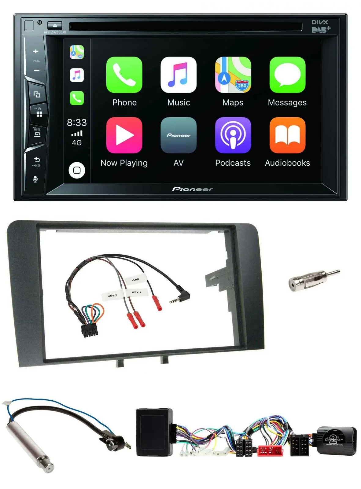 Автомагнитола Pioneer 2DIN, USB, DVD, Bluetooth, DAB, для Audi A3, поддержка управления на руле