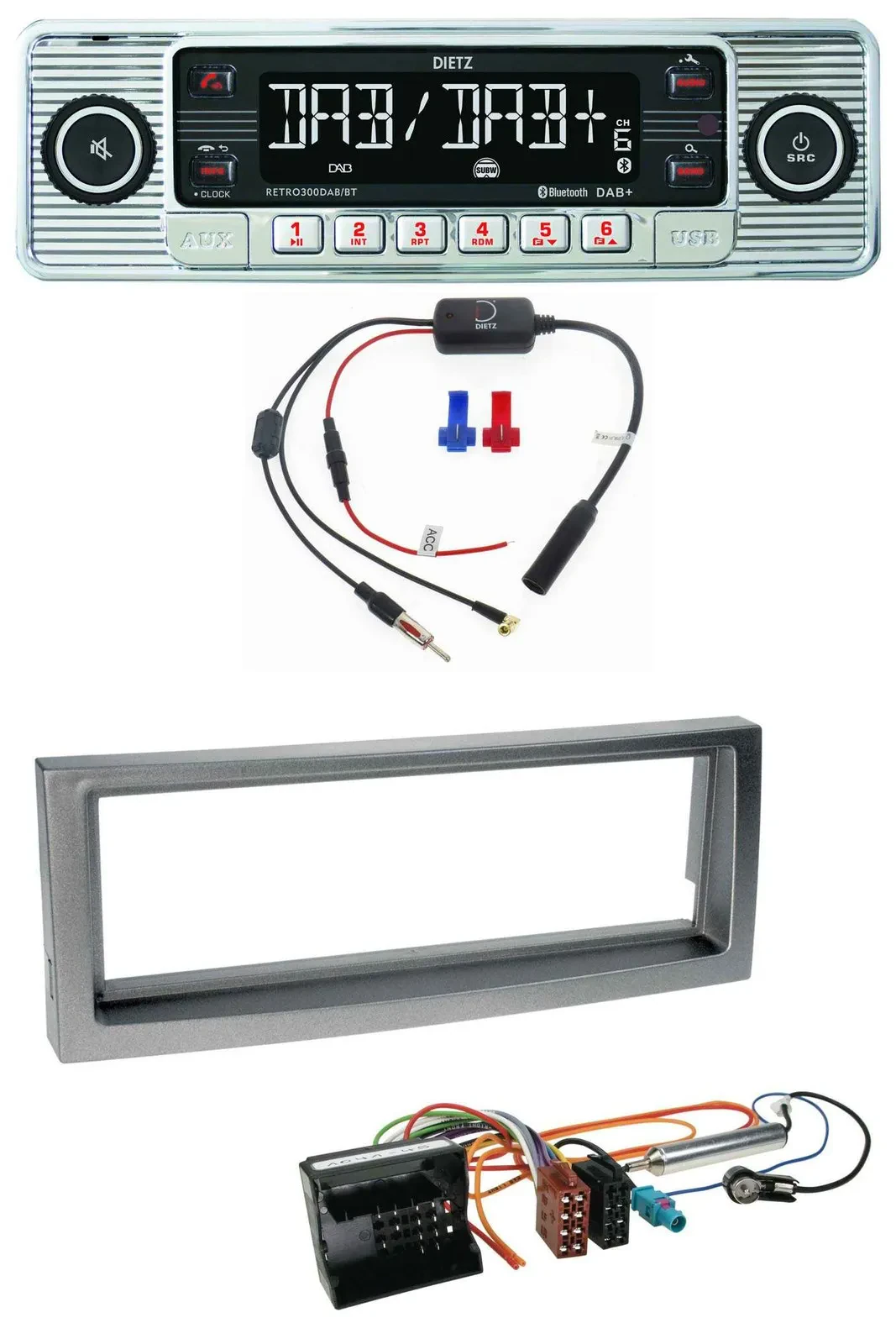 Dietz DAB USB MP3 Bluetooth Autoradio für Citroen C5 Peugeot 407 ab 04 grau-meta