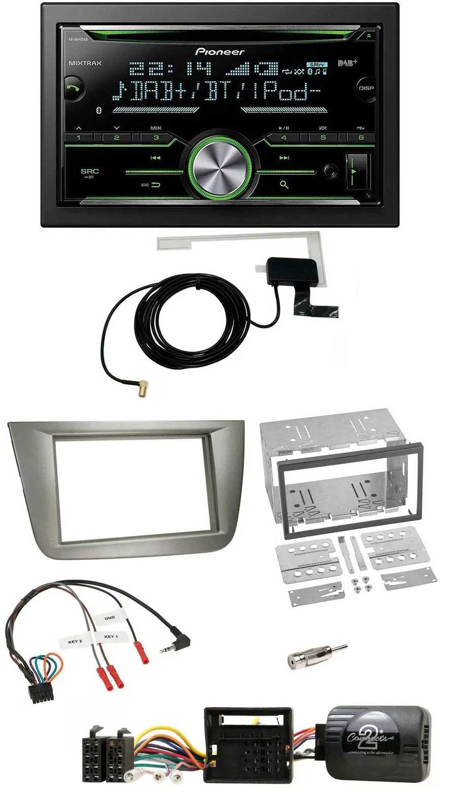 Автомагнитола Pioneer 2-DIN, CD, USB, Bluetooth, DAB, для Seat Toledo/Altea, серебристая