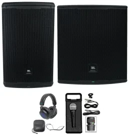 JBL EON715 15" DJ PA Speaker w/Bluetooth+EON718S 18" Subwoofer+Mic+Headphones