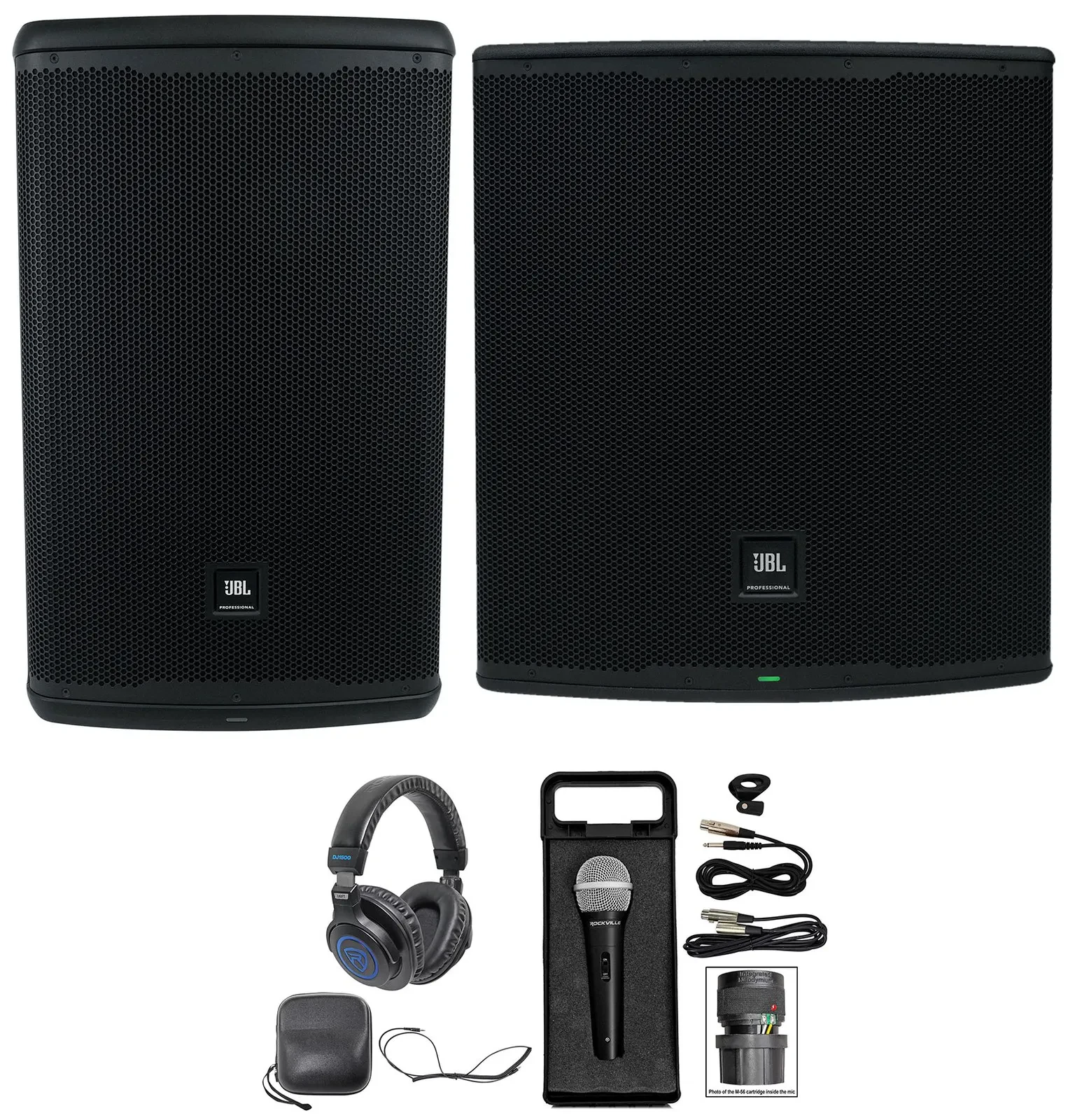 JBL EON715 15" DJ PA Speaker w/Bluetooth+EON718S 18" Subwoofer+Mic+Headphones