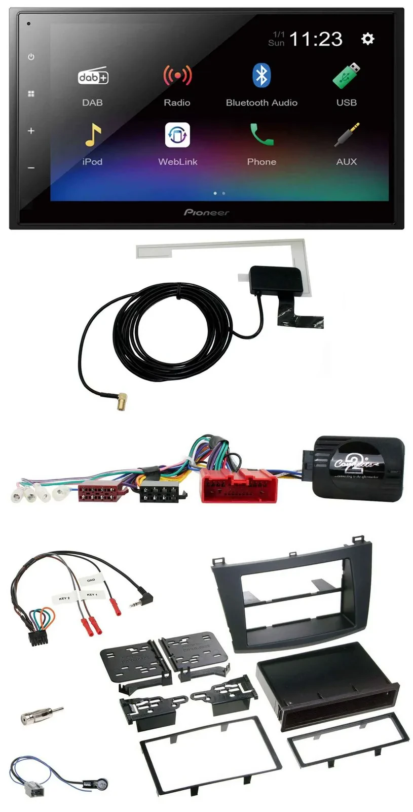 Pioneer DAB Lenkrad Bluetooth 2DIN USB Autoradio für Mazda 3 09-13 Can-Bus