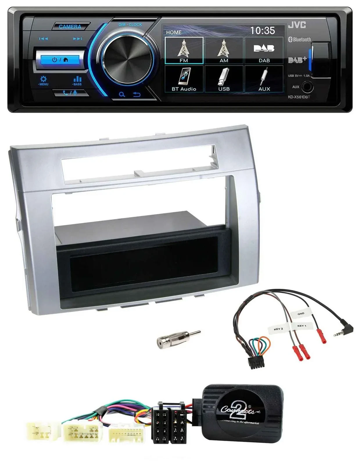 JVC Bluetooth Lenkrad USB DAB Autoradio für Toyota Corolla Verso 2004-2007 silbe