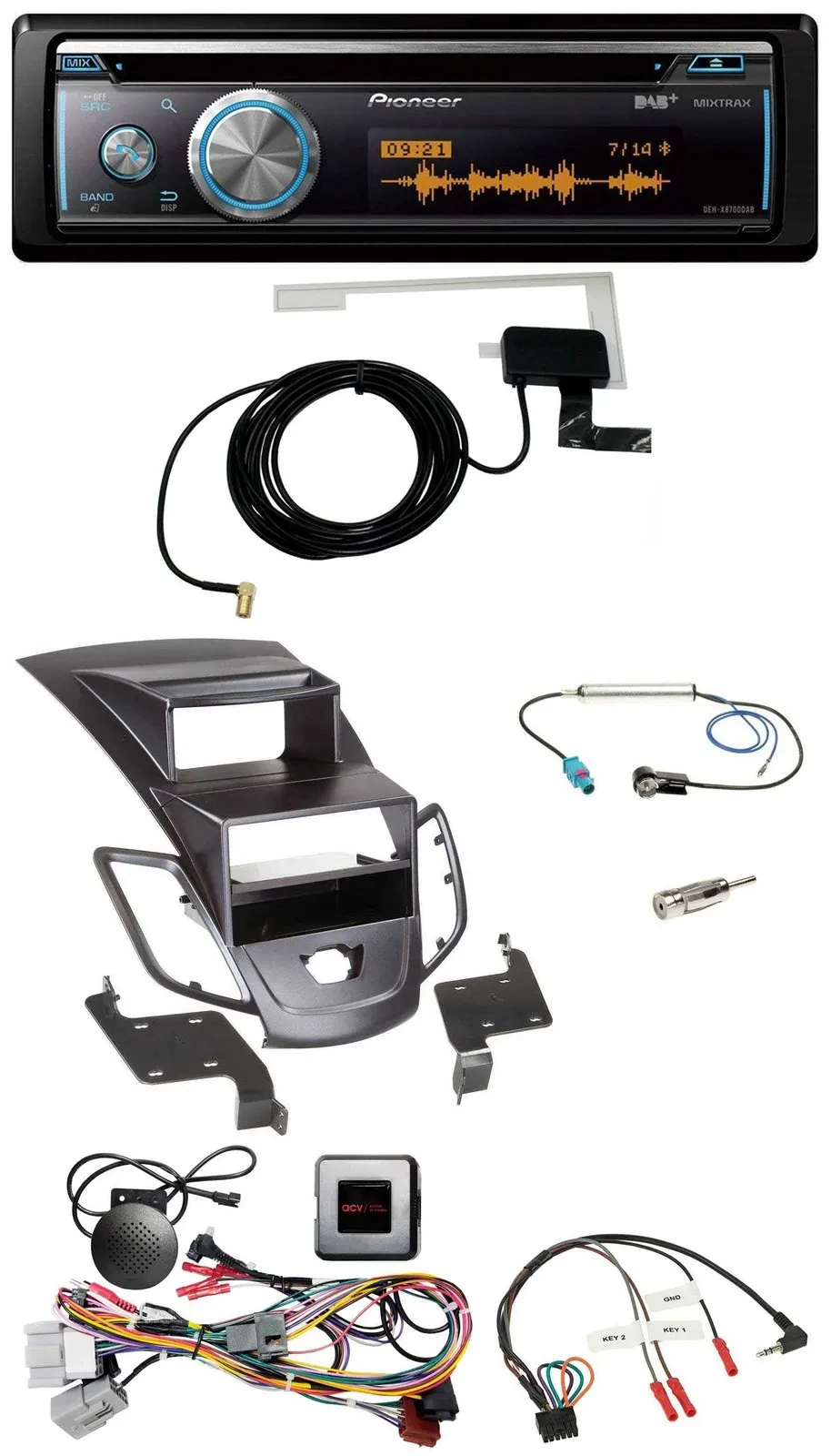 Pioneer Bluetooth DAB Lenkrad USB CD Autoradio für Ford Fiesta 10-13 Display sch