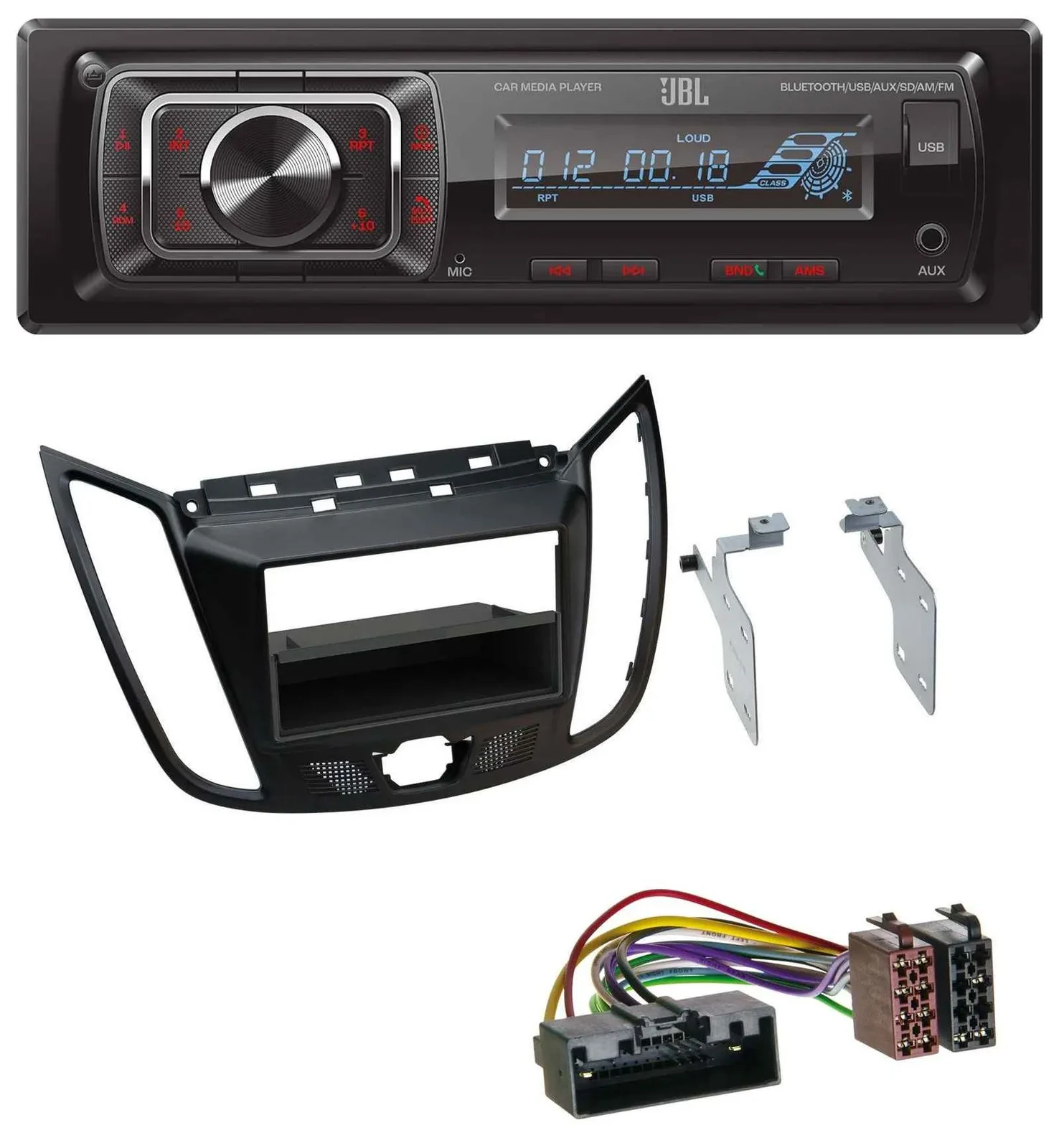 JBL SD AUX MP3 USB Bluetooth Autoradio für Ford C-Max Kuga matt schwarz