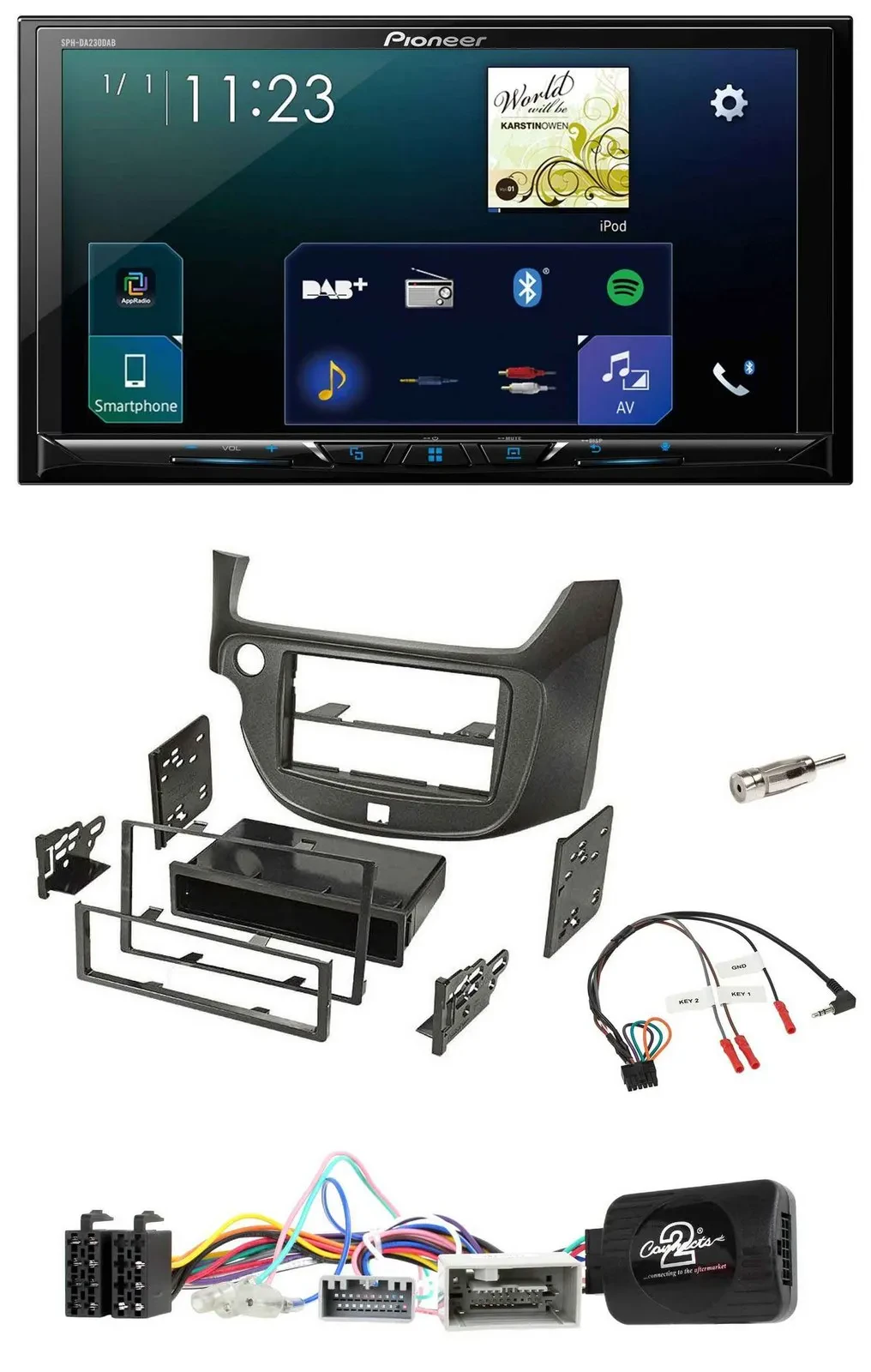 Pioneer Lenkrad Bluetooth USB 2DIN DAB Autoradio für Honda Jazz ab 14 dunkelgrau