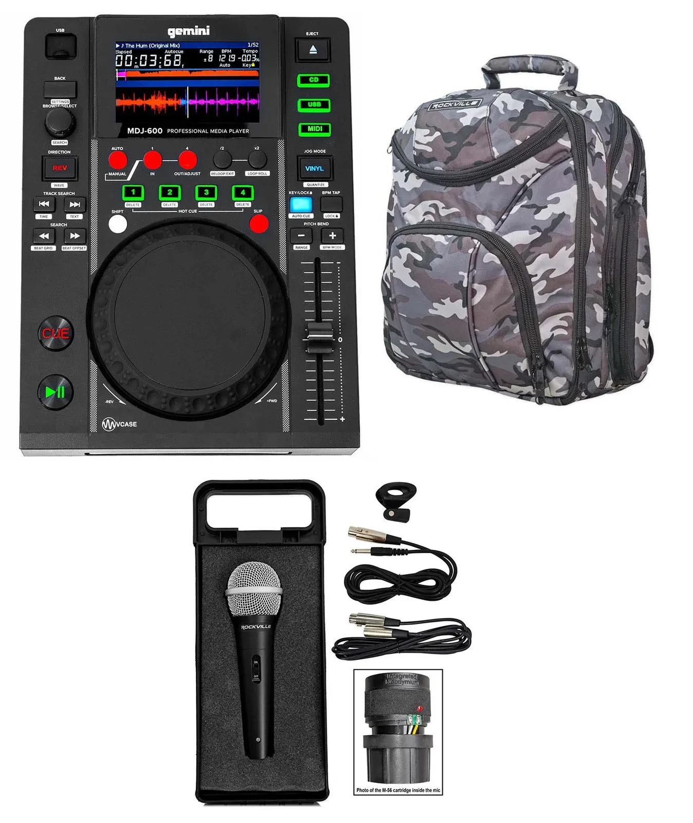 DJ-контроллер Gemini MDJ-600 USB/CD, MIDI (набор) с микрофоном и CAMOPACK