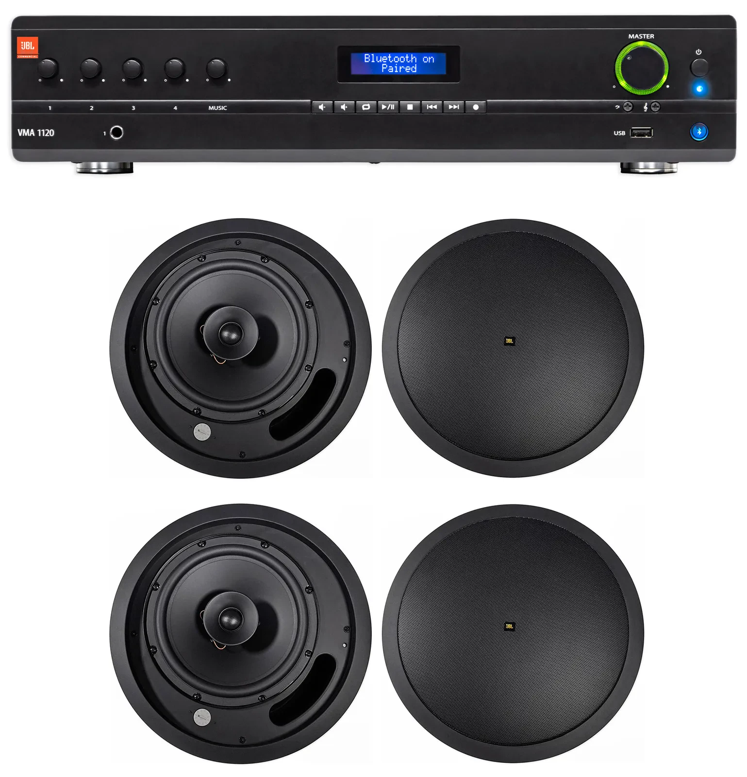 Потолочная акустика JBL Control 18C/T Black с усилителем (4 штуки)