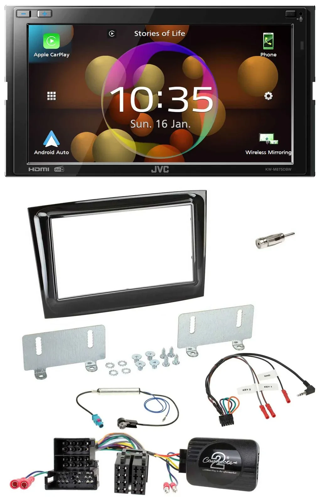 JVC DAB Lenkrad 2DIN Bluetooth USB Autoradio für Fiat Doblo ab 15 Mini-ISO piano