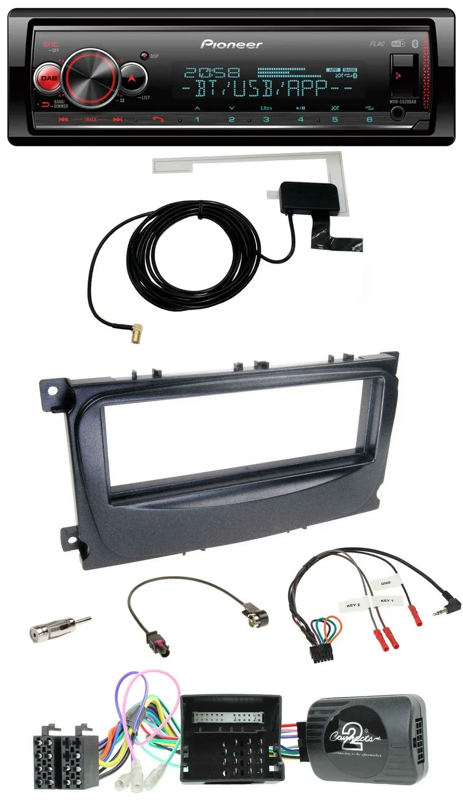 Pioneer Bluetooth DAB USB Lenkrad Autoradio für Ford C-Max Can 07-10 Focus schwa