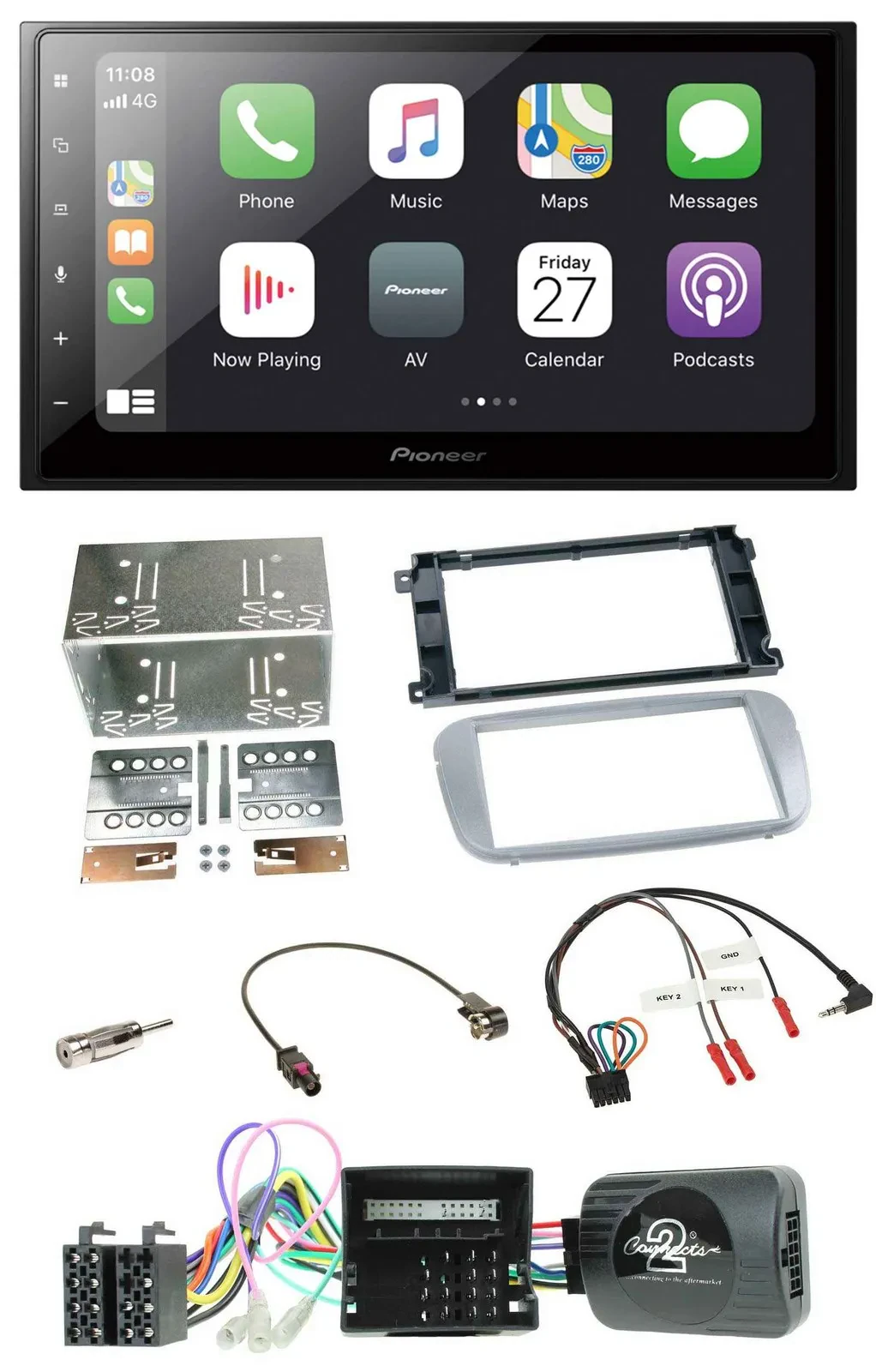 Pioneer Lenkrad Bluetooth DAB 2DIN USB Autoradio für Ford Galaxy C-Max Focus sil
