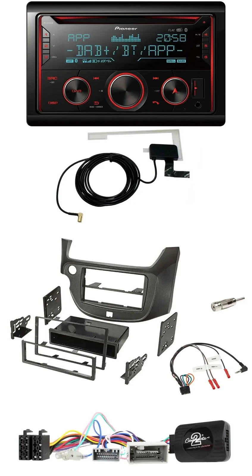 Автомагнитола для Honda Jazz (с 2014) Pioneer 2DIN, DAB, USB, CD, Bluetooth, темно-серая