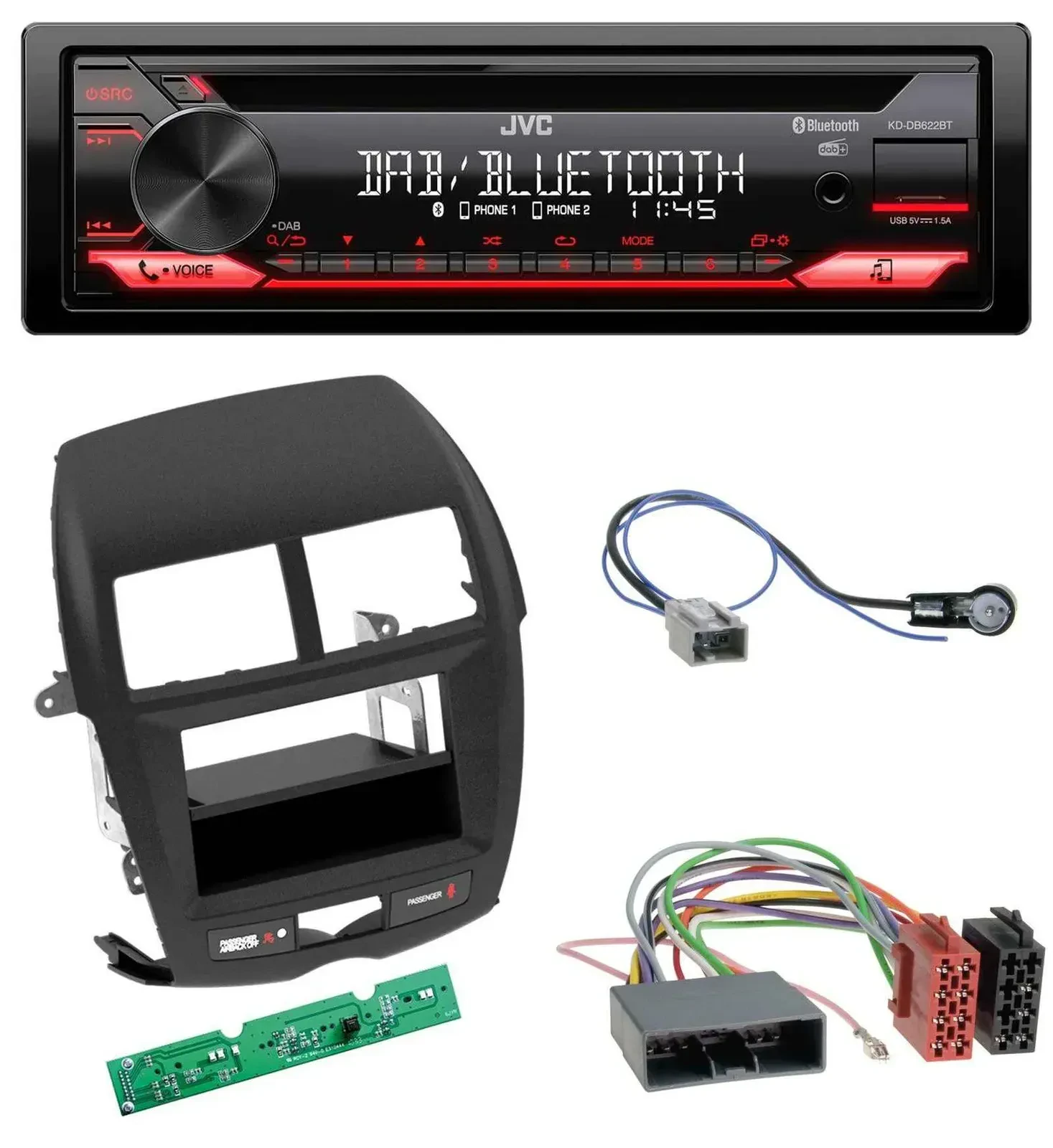 Автомагнитола JVC CD DAB USB Bluetooth MP3 для Mitsubishi ASX (2010–2014)