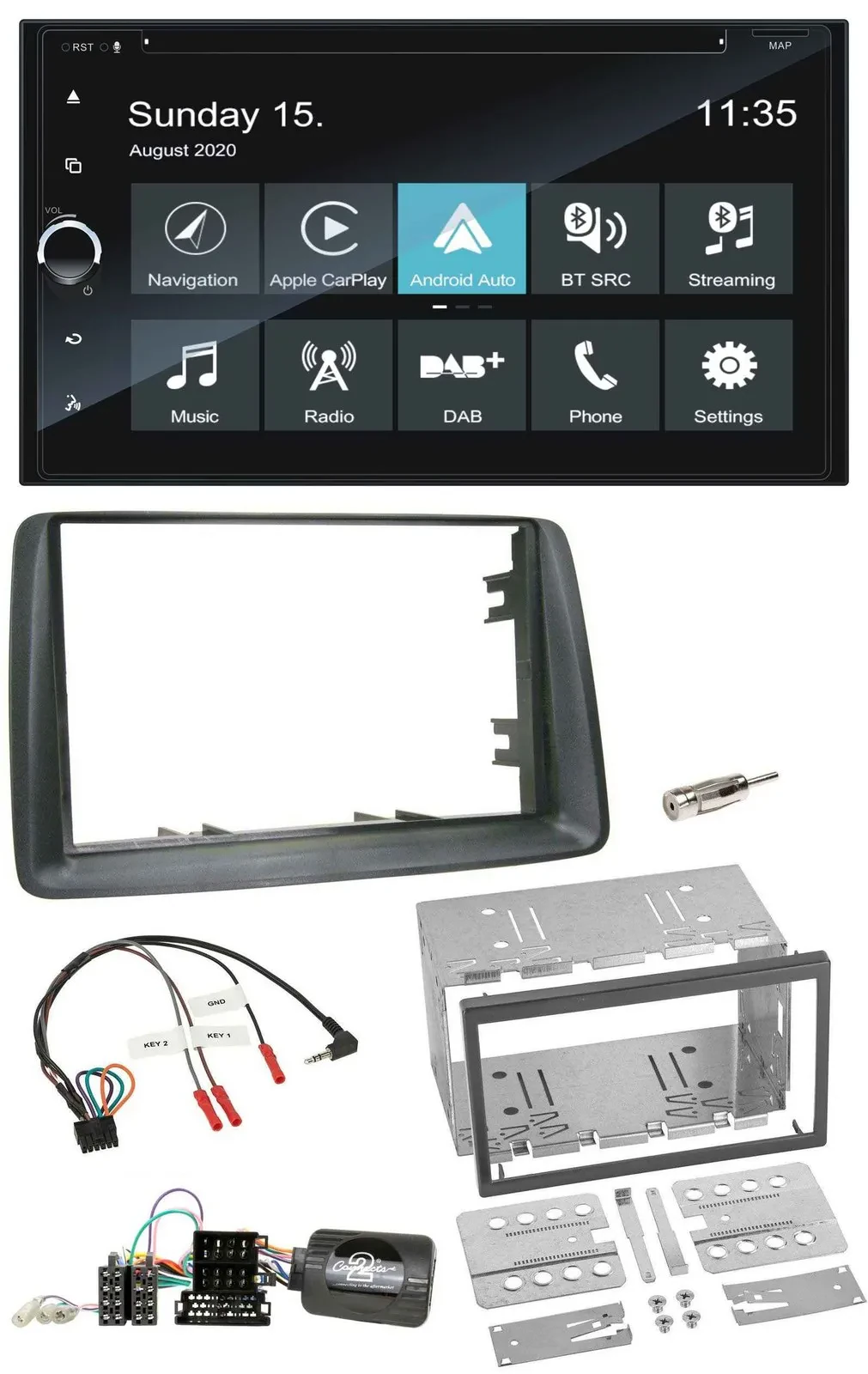 Blaupunkt 2DIN Lenkrad TMC Bluetooth USB DAB Navigation für Fiat Panda 2007-2012