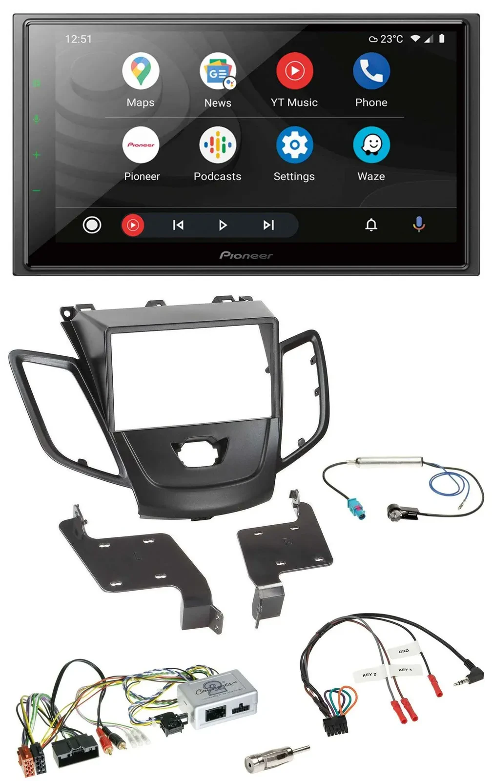 Pioneer USB 2DIN DAB Lenkrad Bluetooth Autoradio für Ford Fiesta 10-17 schwarz