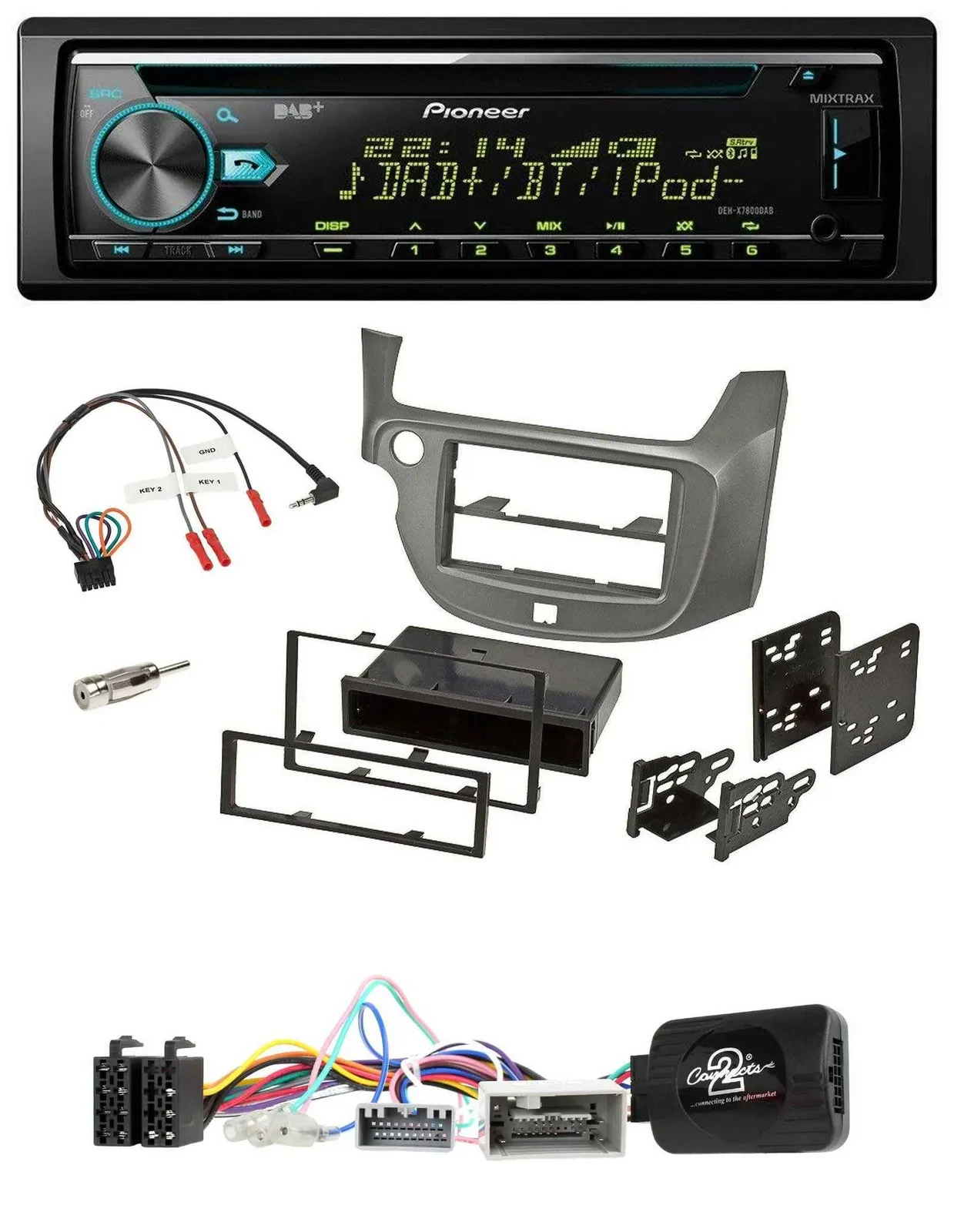 Автомагнитола Pioneer DAB CD USB Bluetooth для Honda Jazz (с 2014), серебристый