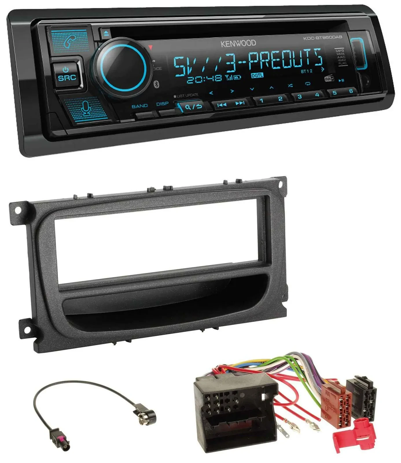 Автомагнитола Kenwood Bluetooth USB CD MP3 DAB для Ford C‑Max/Focus/Galaxy (с 2007)