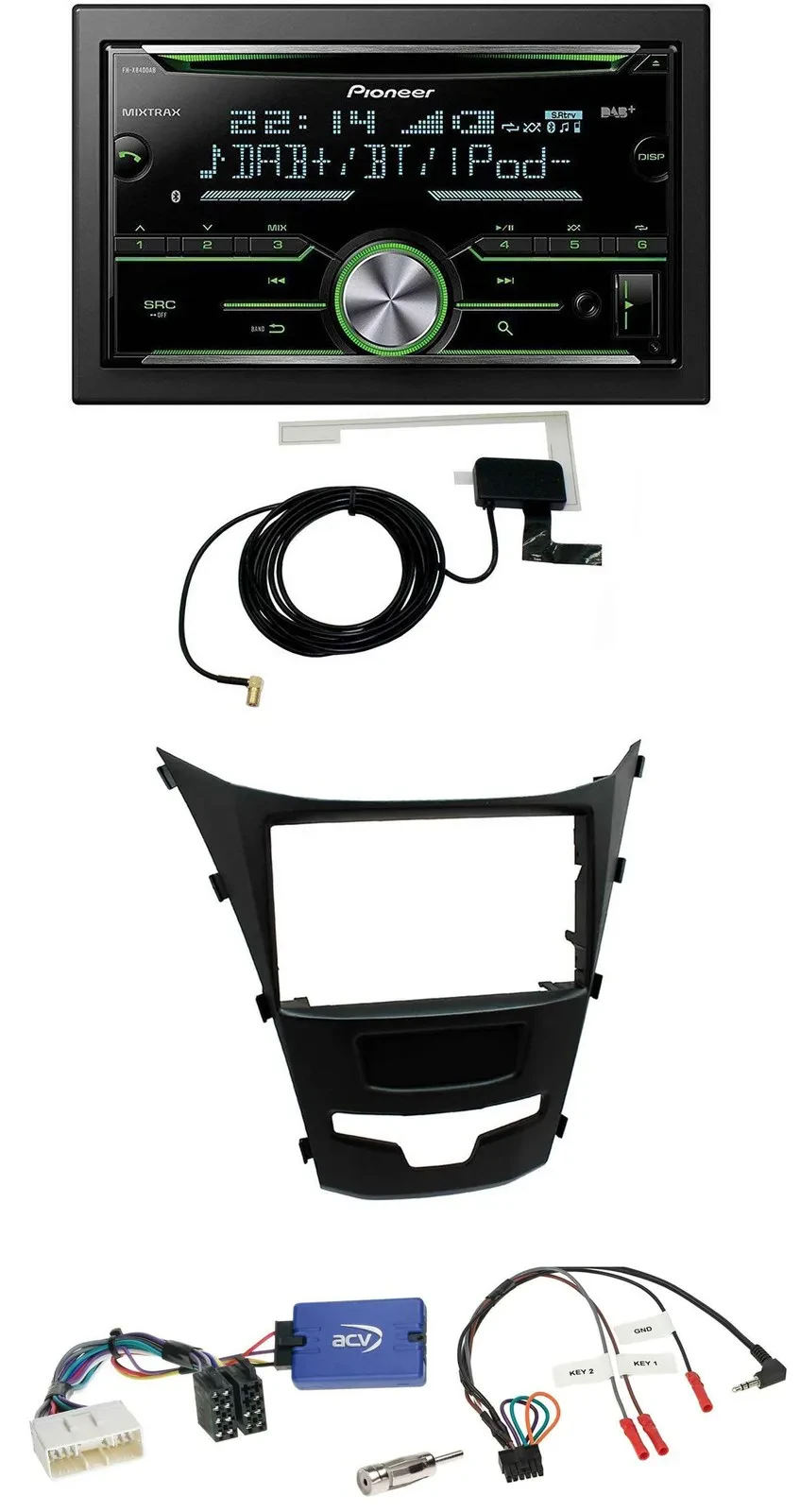 Pioneer CD USB Lenkrad Bluetooth 2DIN DAB Autoradio für SSangYong Korando ab 13