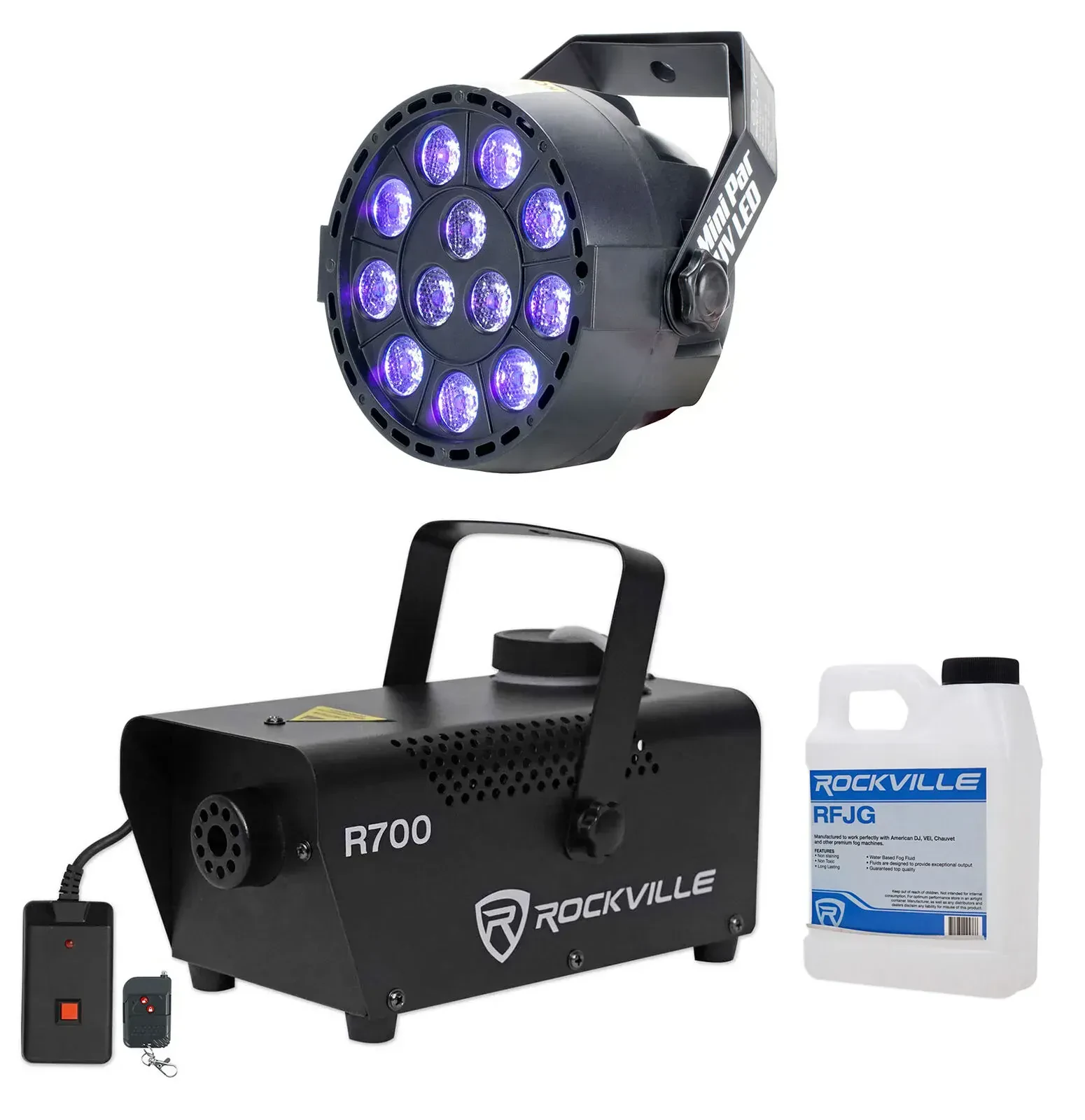 Комплект светового оборудования Rockville R700+Mini Par UV LED