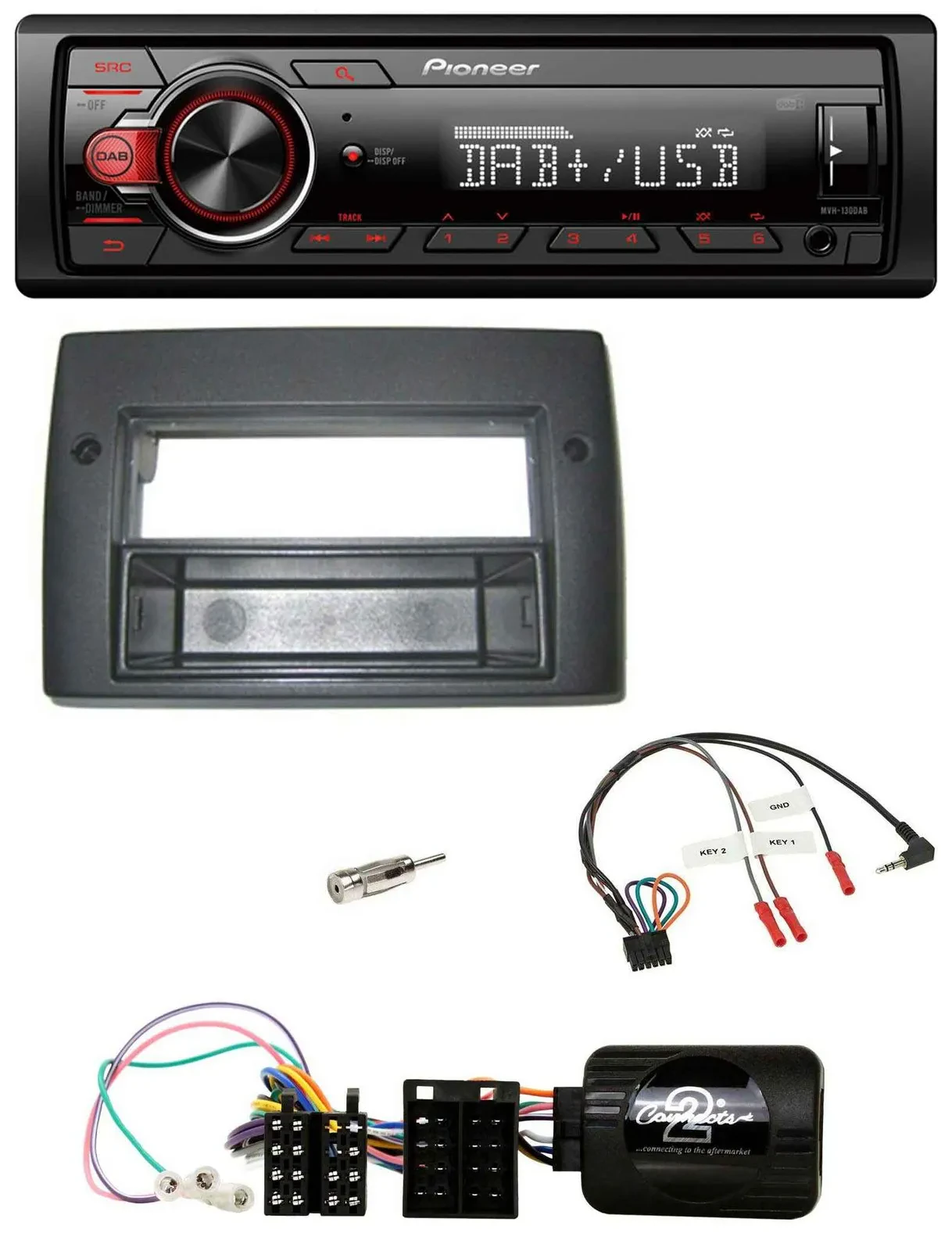 Pioneer MP3 1DIN DAB USB Lenkrad Autoradio für Fiat Stilo 2001-2007 Profi Ablage