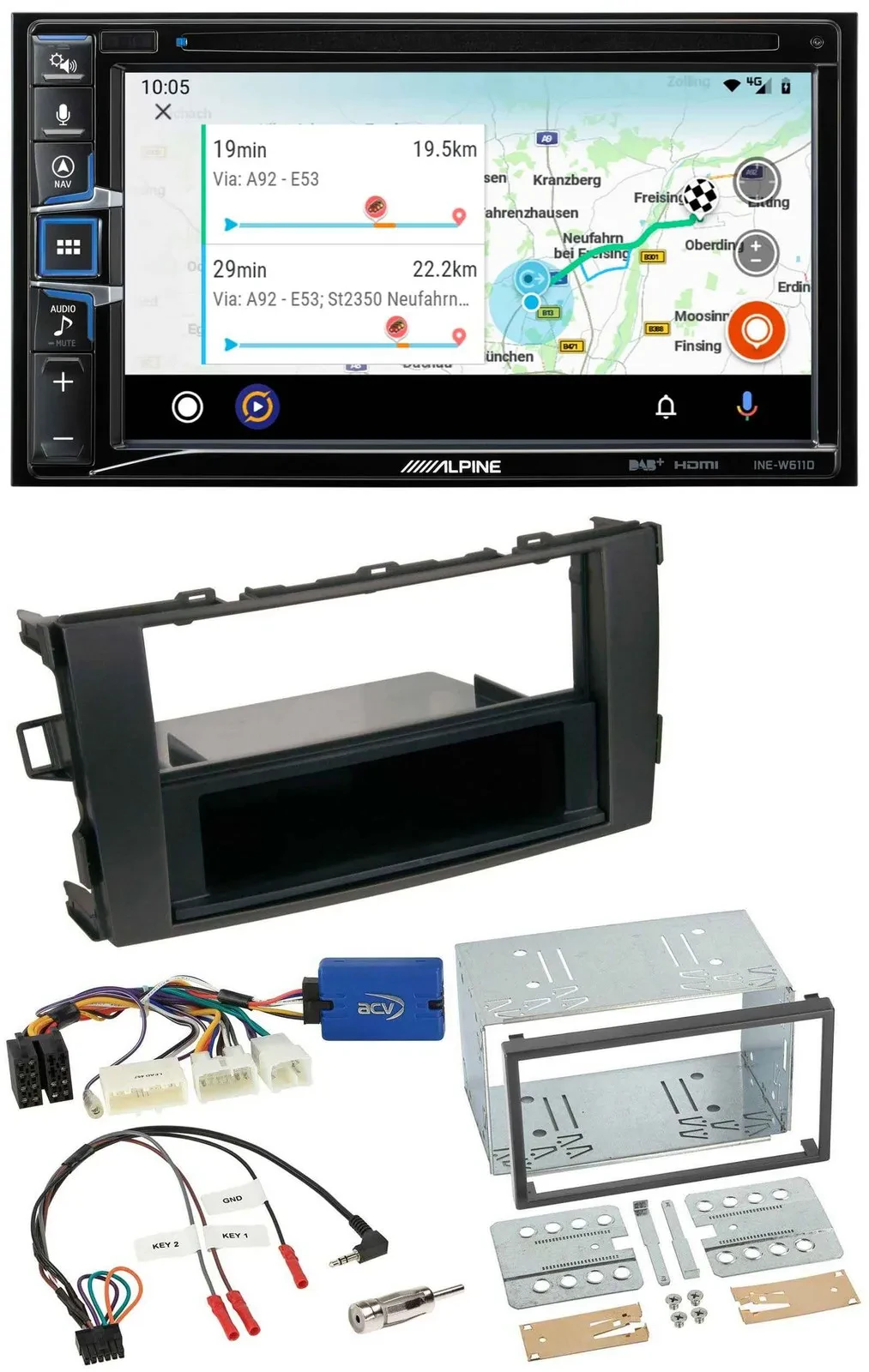 Alpine Bluetooth TMC USB DAB 2DIN Lenkrad Navigation für Toyota Auris 2011-2012
