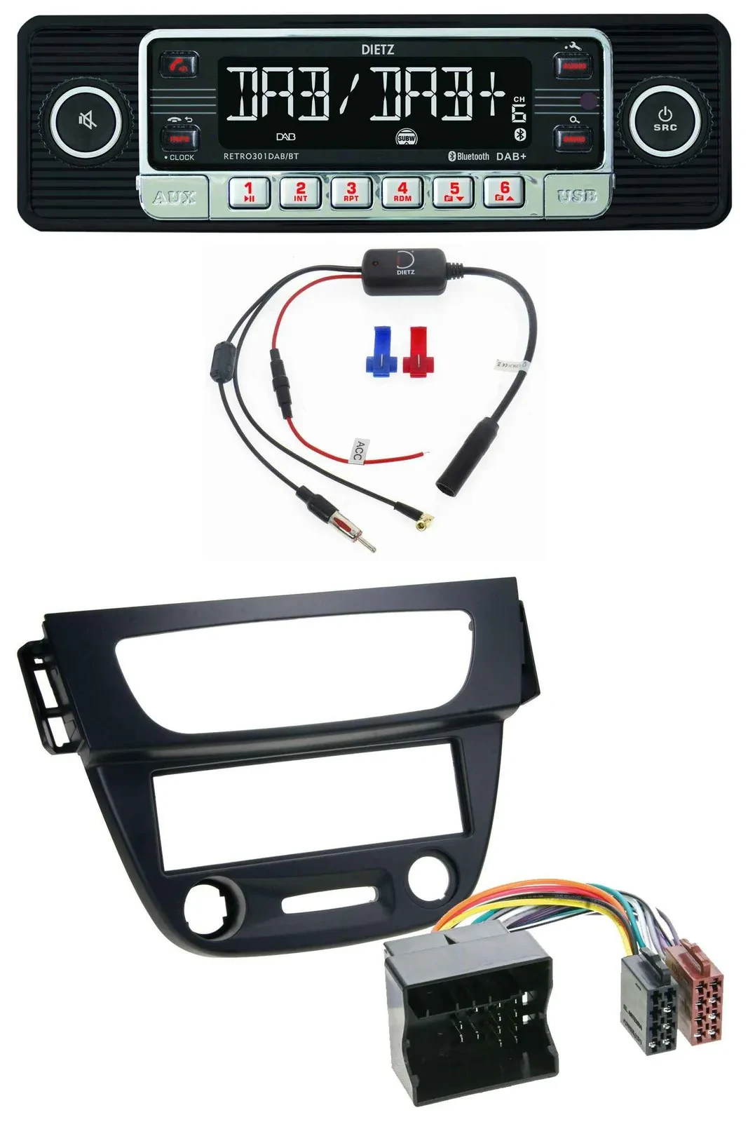 Dietz MP3 DAB Bluetooth USB Autoradio für Renault Megane 3 09-14 Quadlock schwar