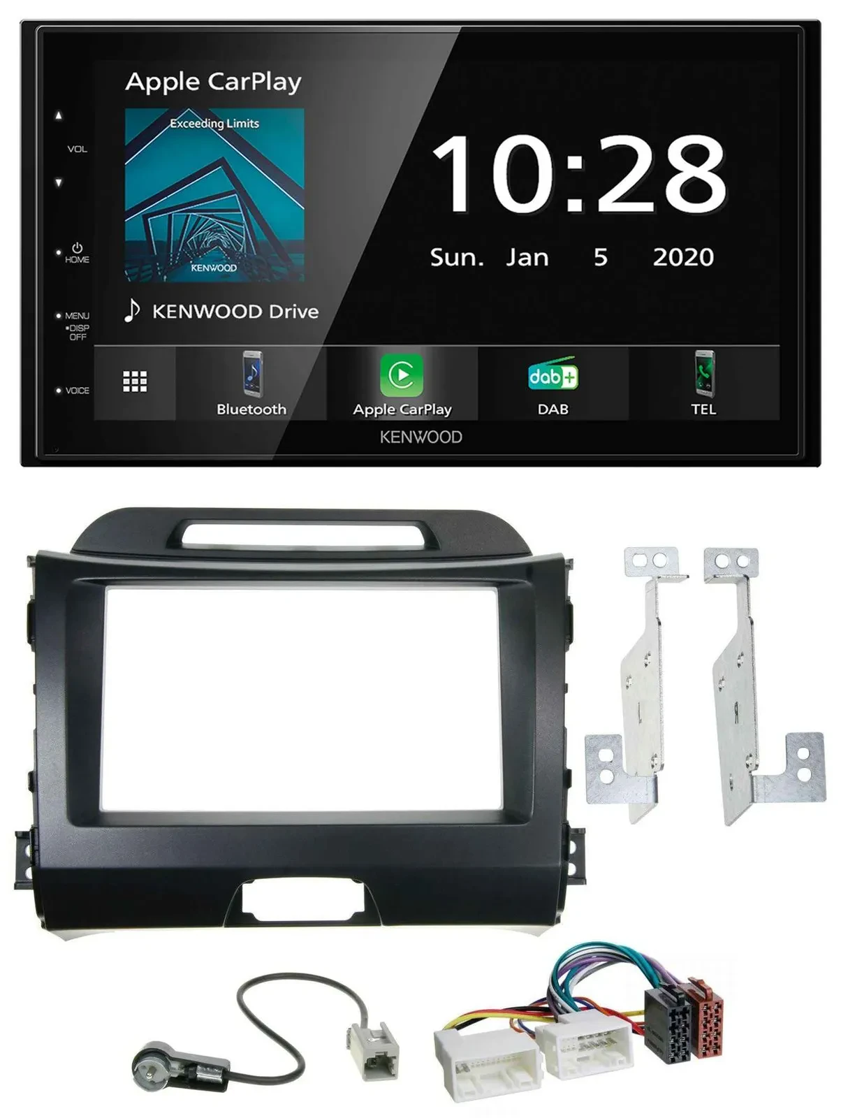 Автомагнитола Kenwood 2-DIN Bluetooth DAB USB для Kia Sportage 3 (2010–2015), черный