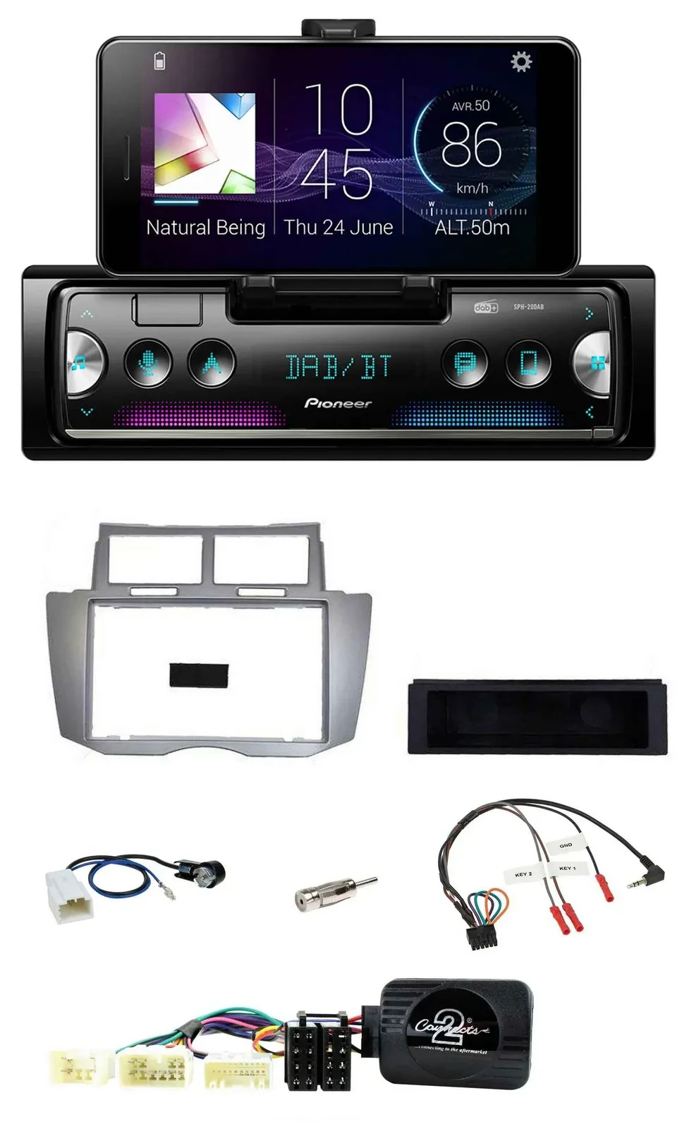 Автомагнитола для Toyota Yaris 2007–2011 Pioneer USB, Bluetooth, DAB, серебристый