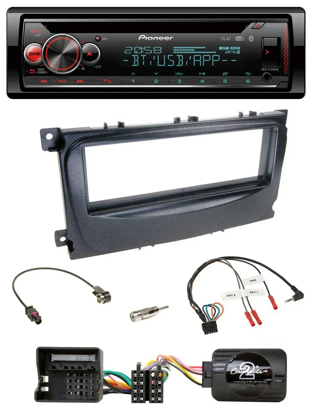 Автомагнитола Pioneer DAB CD Bluetooth USB для Ford S-Max/Mondeo 2007–2014, черная, поддержка управления на руле