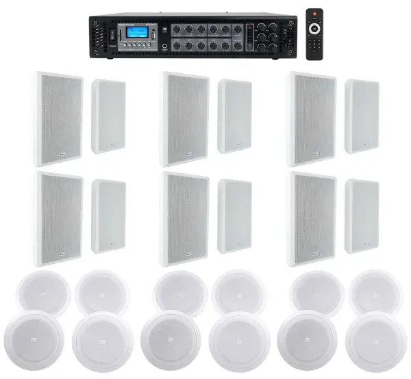 6-Zone Amplifier+12 White Wall+12 JBL 8" Ceiling Speakers 4 Restaurant/Bar/Cafe