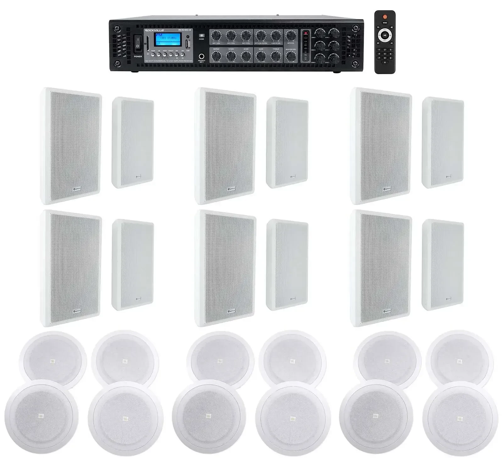 Настенная акустика Rockville RCS180-6+(6) Rock Slim 70W+(3) 8128 с усилителем (24 штуки)