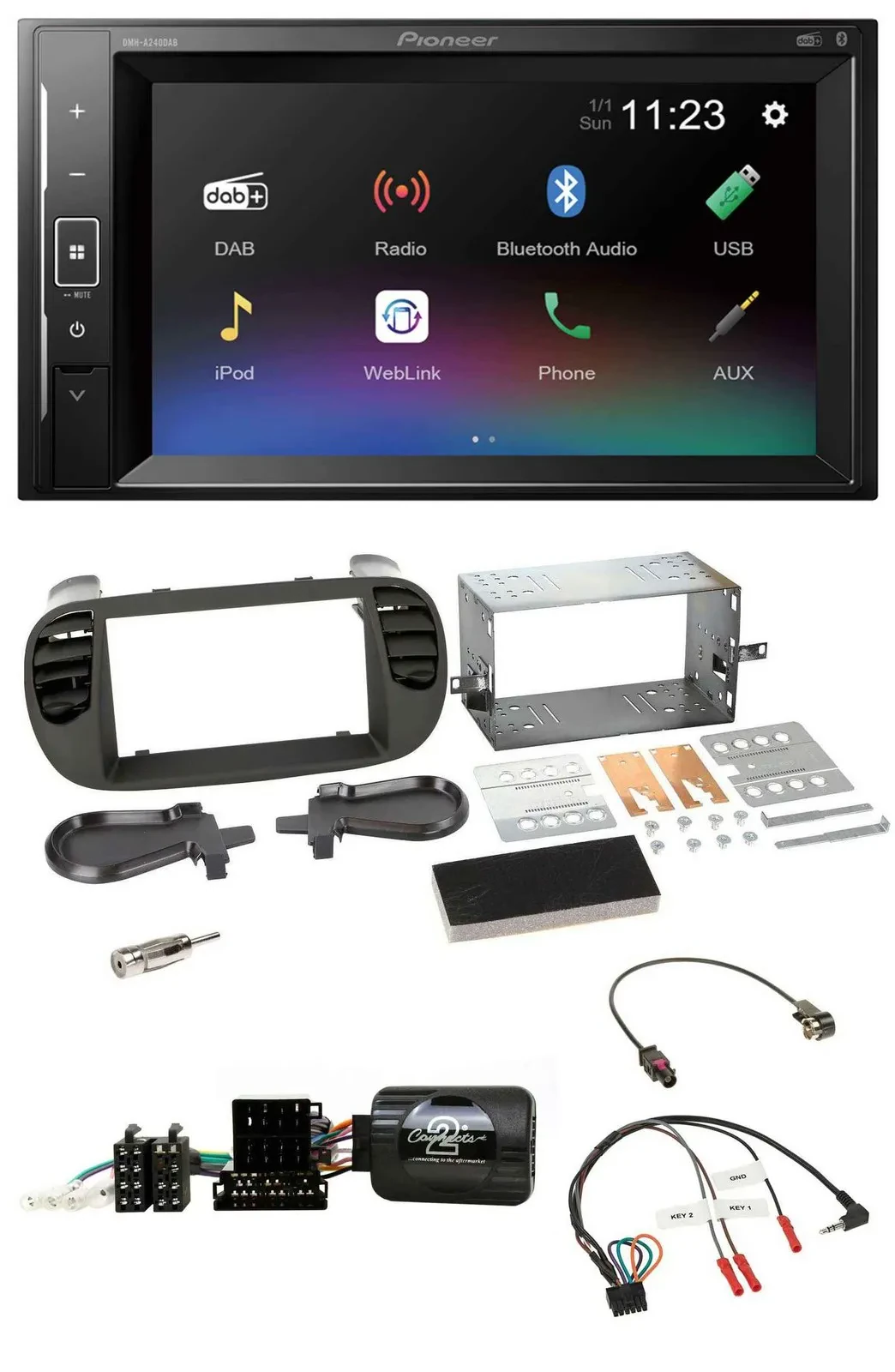 Pioneer DAB Lenkrad 2DIN Bluetooth USB Autoradio für Fiat 500 08-15 soft touch