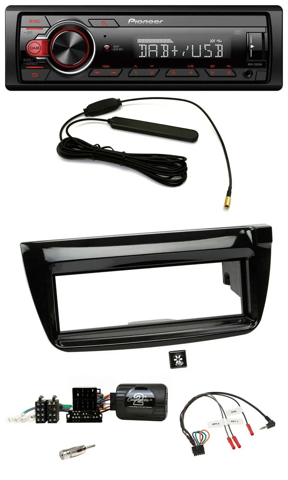 Автомагнитола Pioneer 1-DIN, DAB, USB, MP3, для Fiat Doblo 2012–2015, черный глянцевый