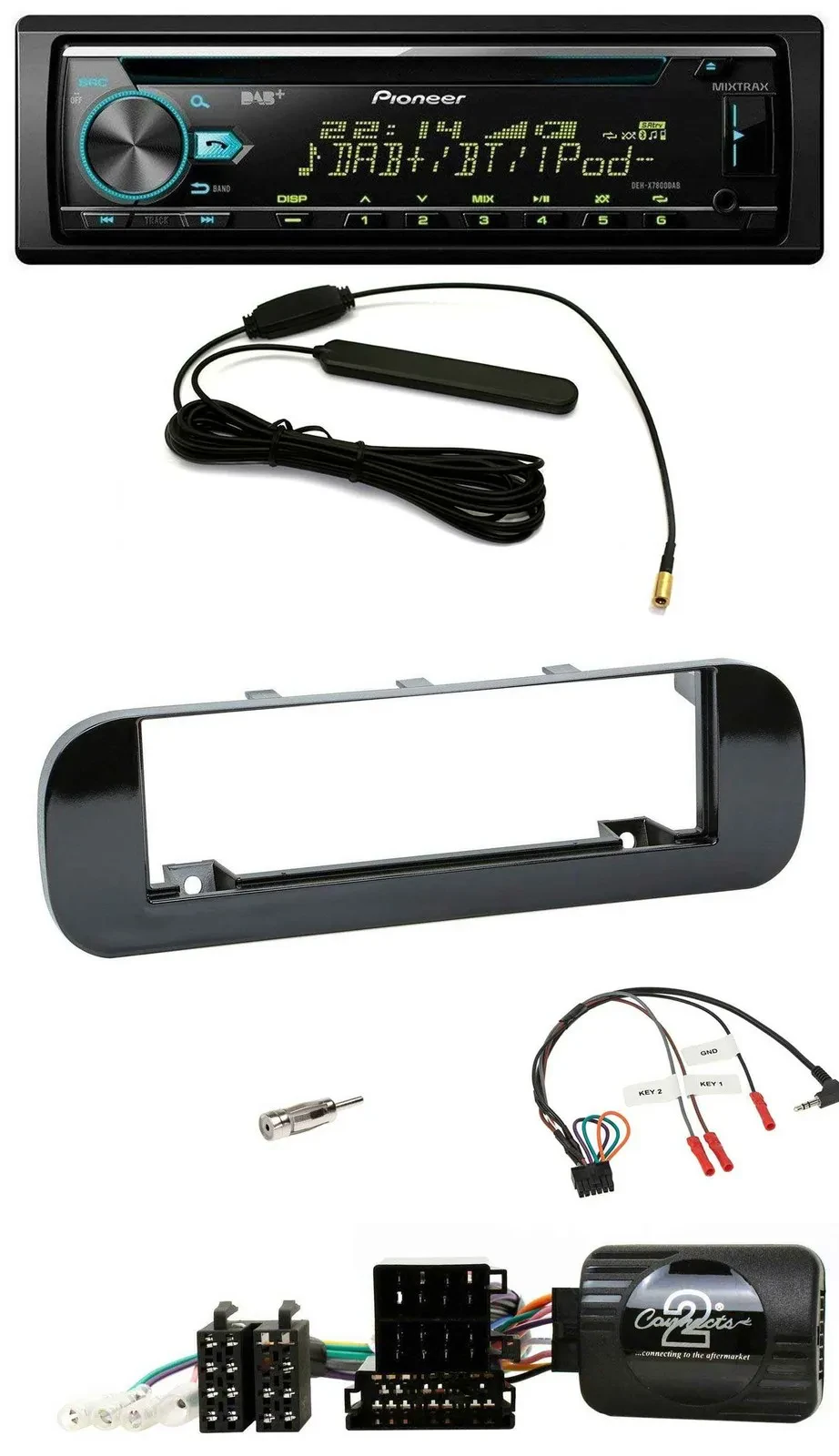 Автомагнитола Pioneer CD, MP3, DAB, USB для Fiat Panda 2012–2020, черный глянцевый, с управлением на руле